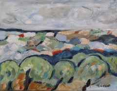 summer landscape, oil on canvas, expressionism, green, trees, figurative