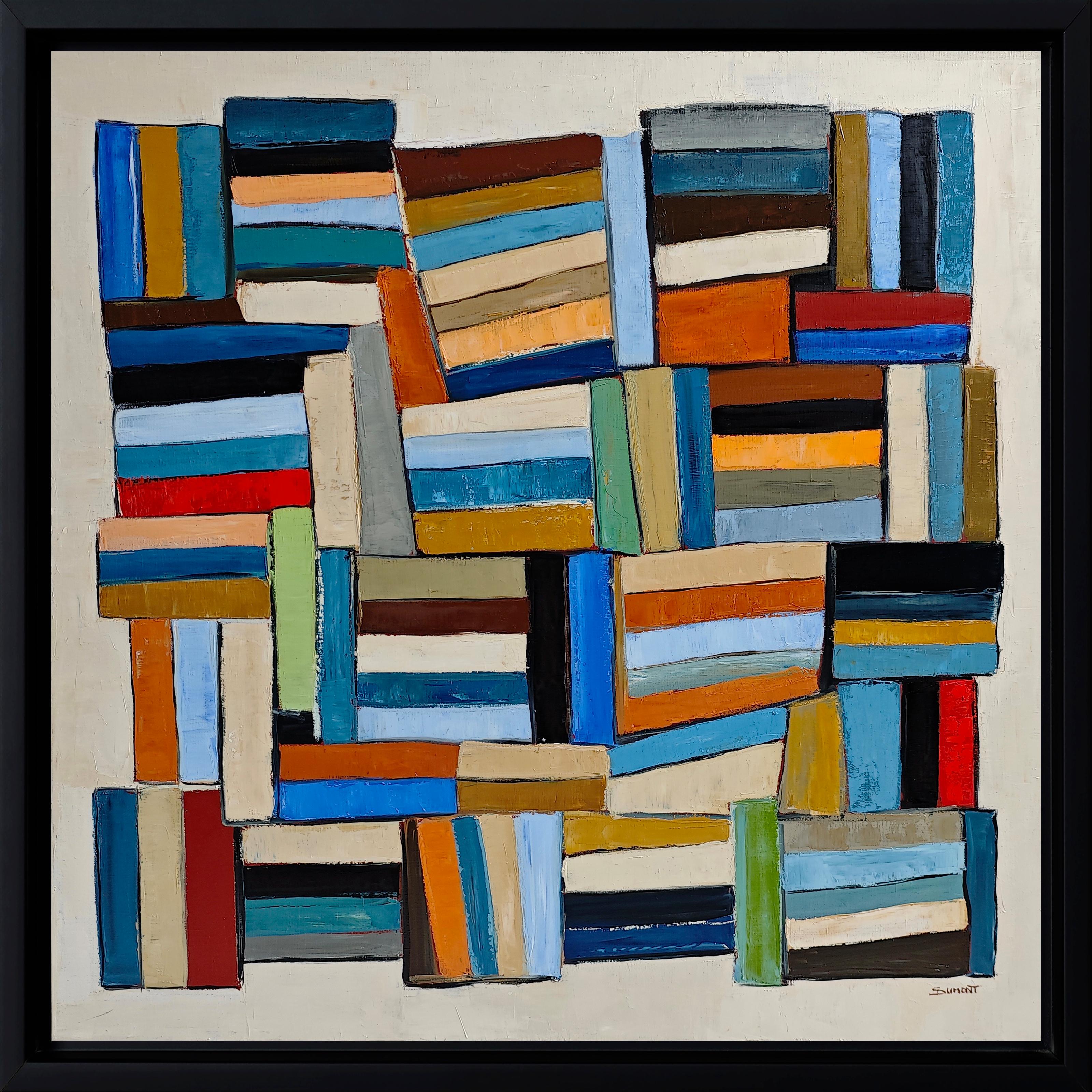 Pensees entrelacees- Large Abstract Library – Oil on linen canvas –Contemporary - Abstract Geometric Painting by SOPHIE DUMONT