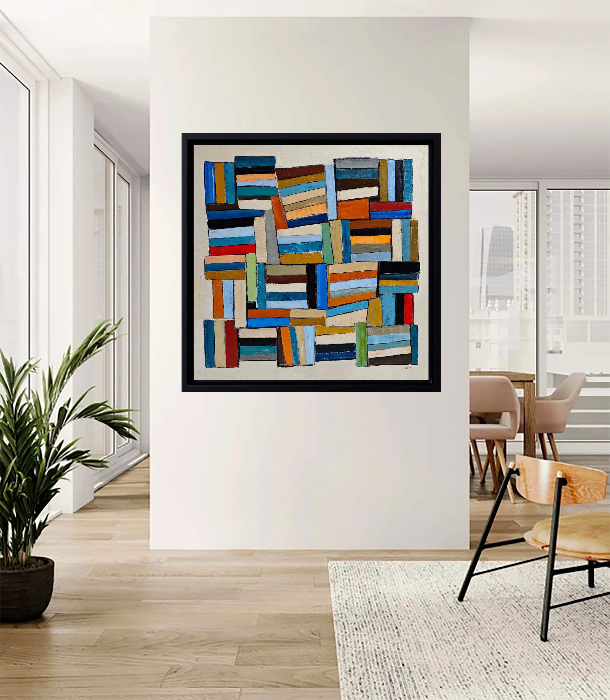 Pensees entrelacees- Large Abstract Library – Oil on linen canvas –Contemporary - Gray Abstract Painting by SOPHIE DUMONT