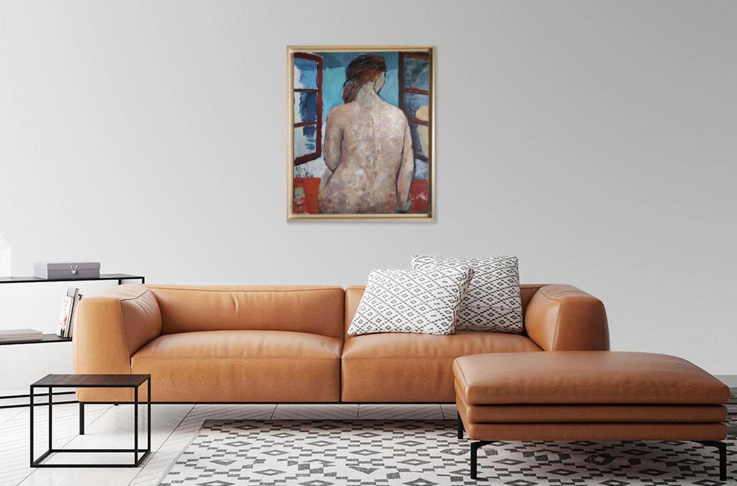 Secretos pensamientos, mujer desnuda, figurativo moderno, óleo sobre lienzo, texturizado, Francia - Painting de SOPHIE DUMONT
