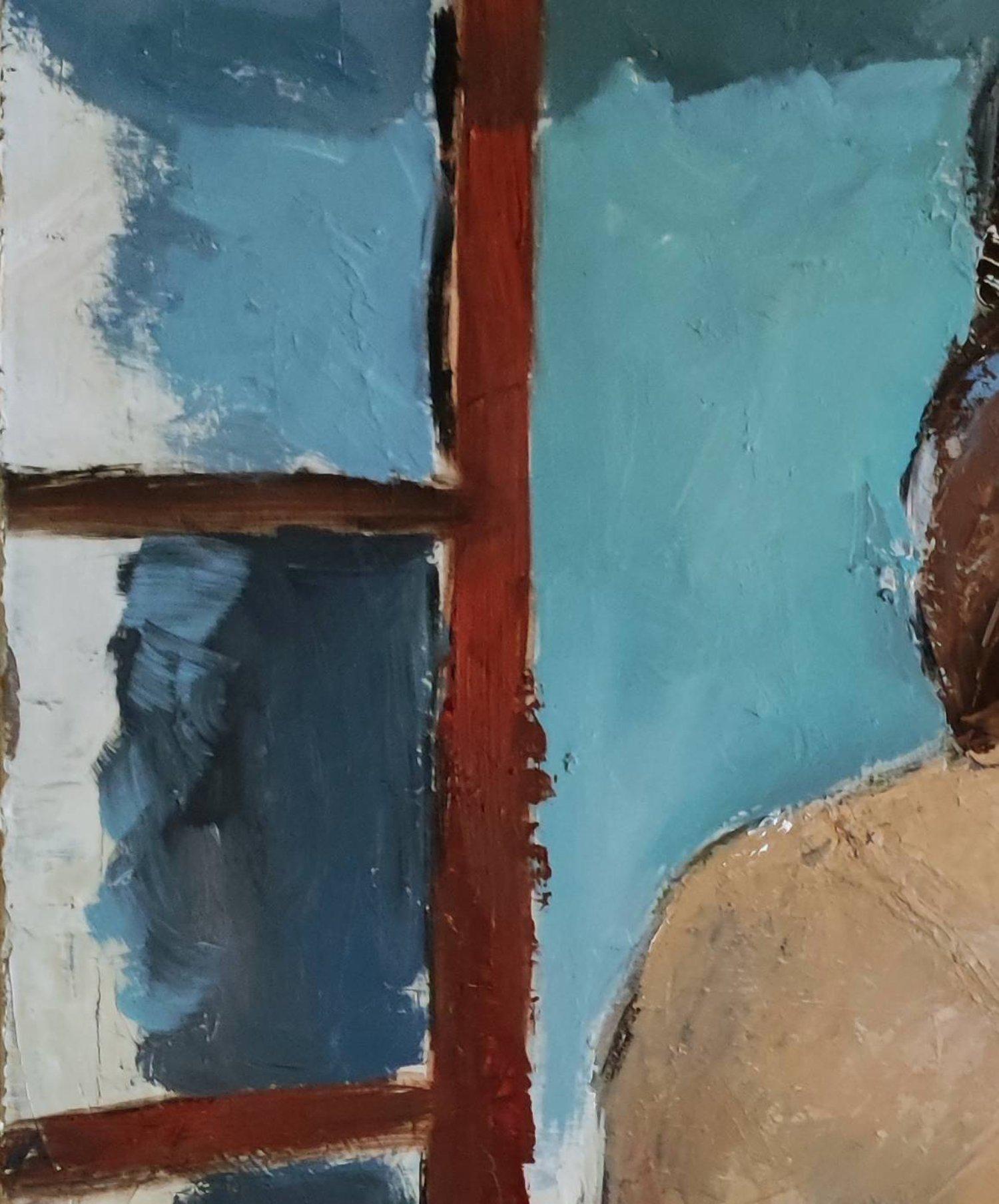 A captivating piece by artist Sophie Dumont, titled 'Secret Thoughts,' this oil-on-canvas female nude, painted with a palette knife, unveils a profound introspection. The canvas portrays a nude woman seated with her back to the viewer, lost in