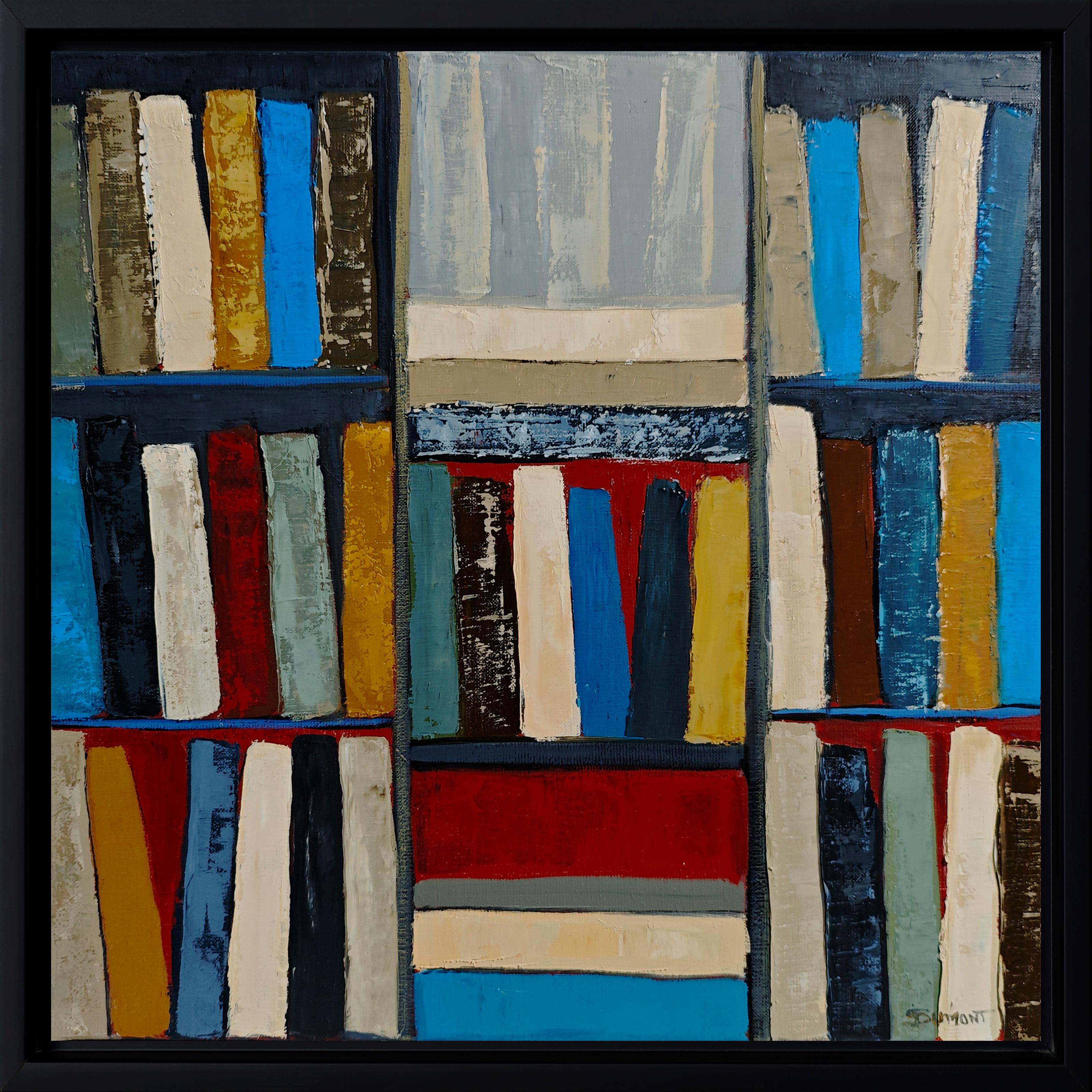 Philosophy, Abstract library, textured oil painting, French artist