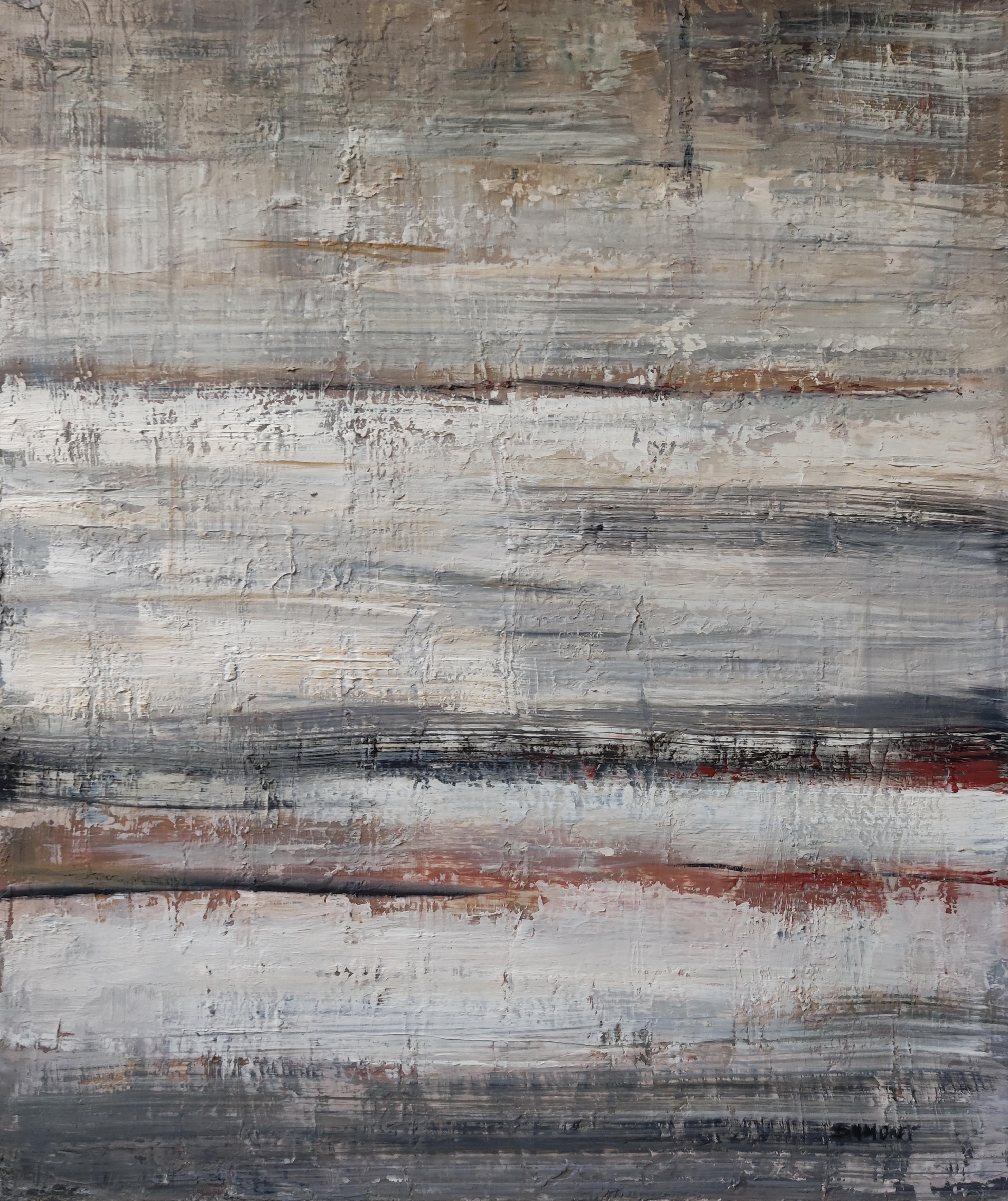 beach at low tide, oil on canvas, gray abstract, marine, contempory art, impasto - Abstract Painting by SOPHIE DUMONT