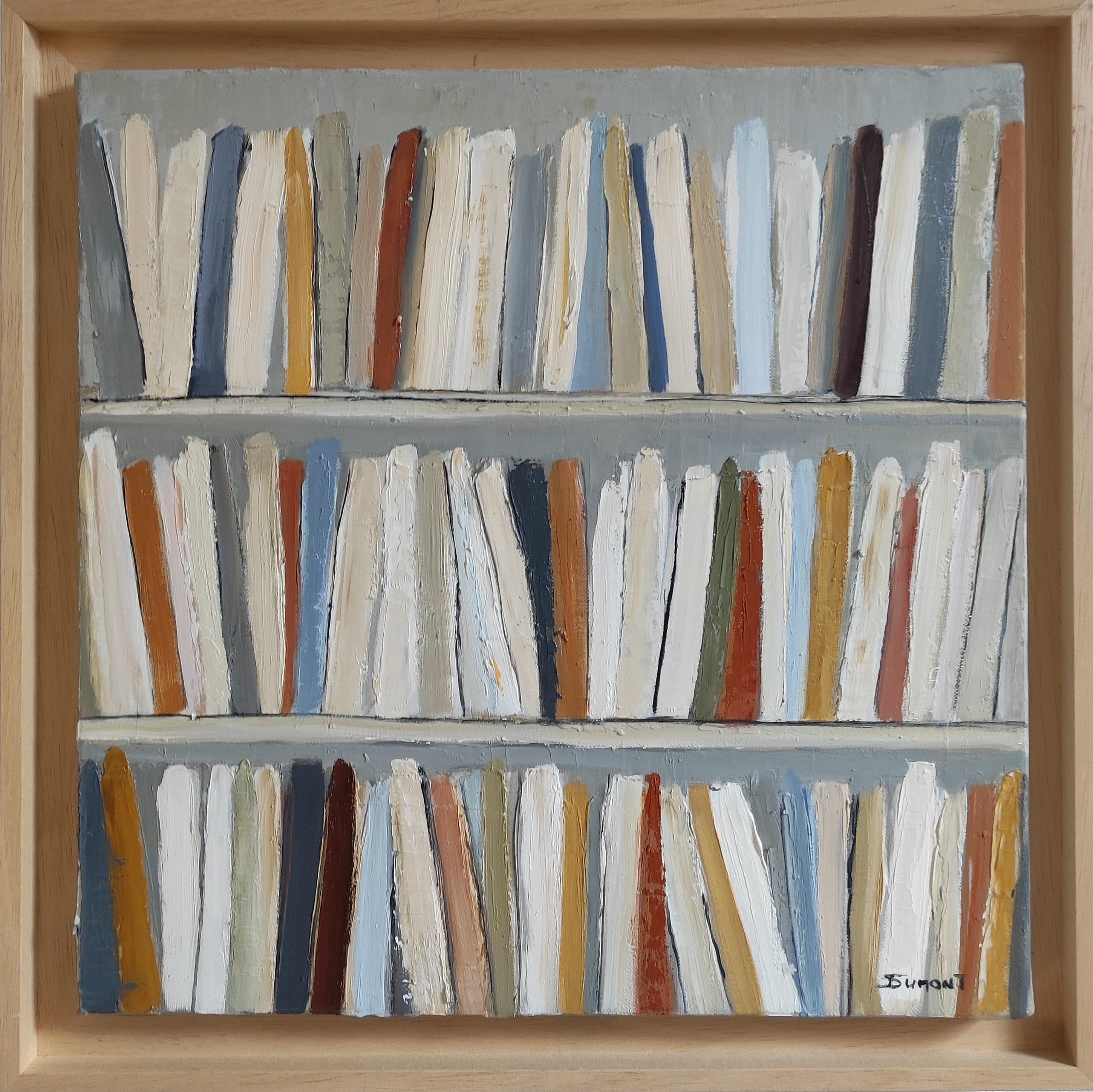 Interior Painting SOPHIE DUMONT - Livres de poche, Bibliothèque abstraite, minimalisme, huile sur toile, Contemporary French