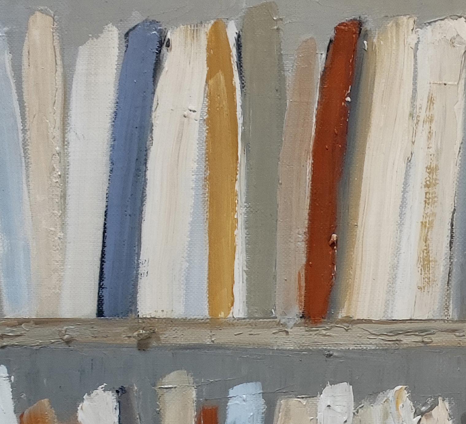 pocket books, blue abstract library, minimalism, oil on canvas, contempory art For Sale 4