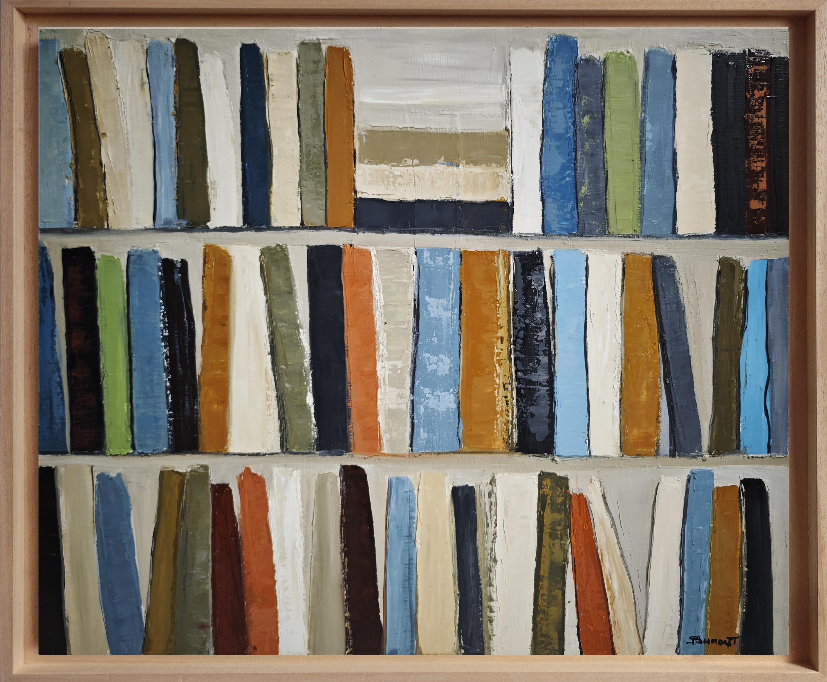 Poetische Bibliothek, Öl auf Leinwand, Abstrakt, Bibliothek, Geometrisch, Expressionismus im Angebot 1