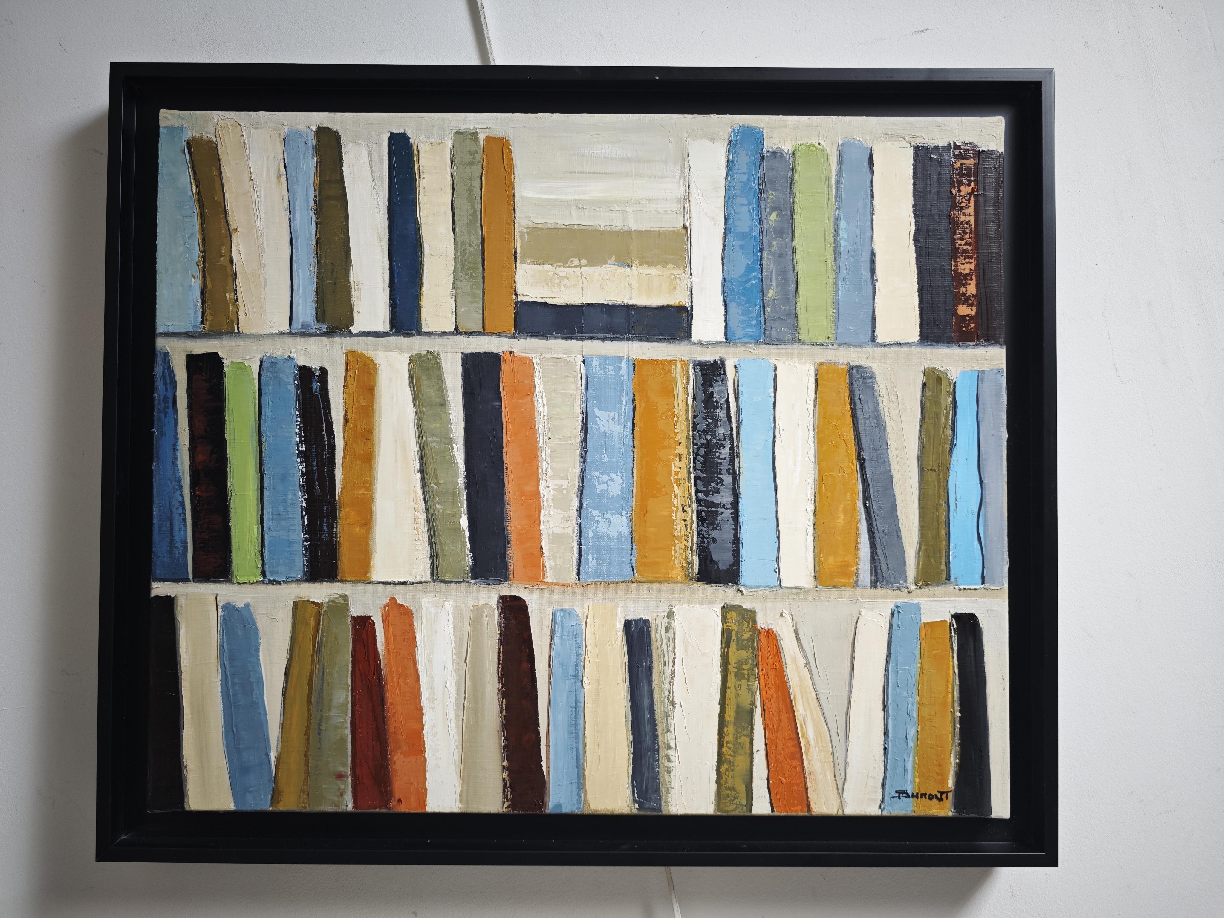 Poetische Bibliothek, Öl auf Leinwand, Abstrakt, Bibliothek, Geometrisch, Expressionismus im Angebot 4