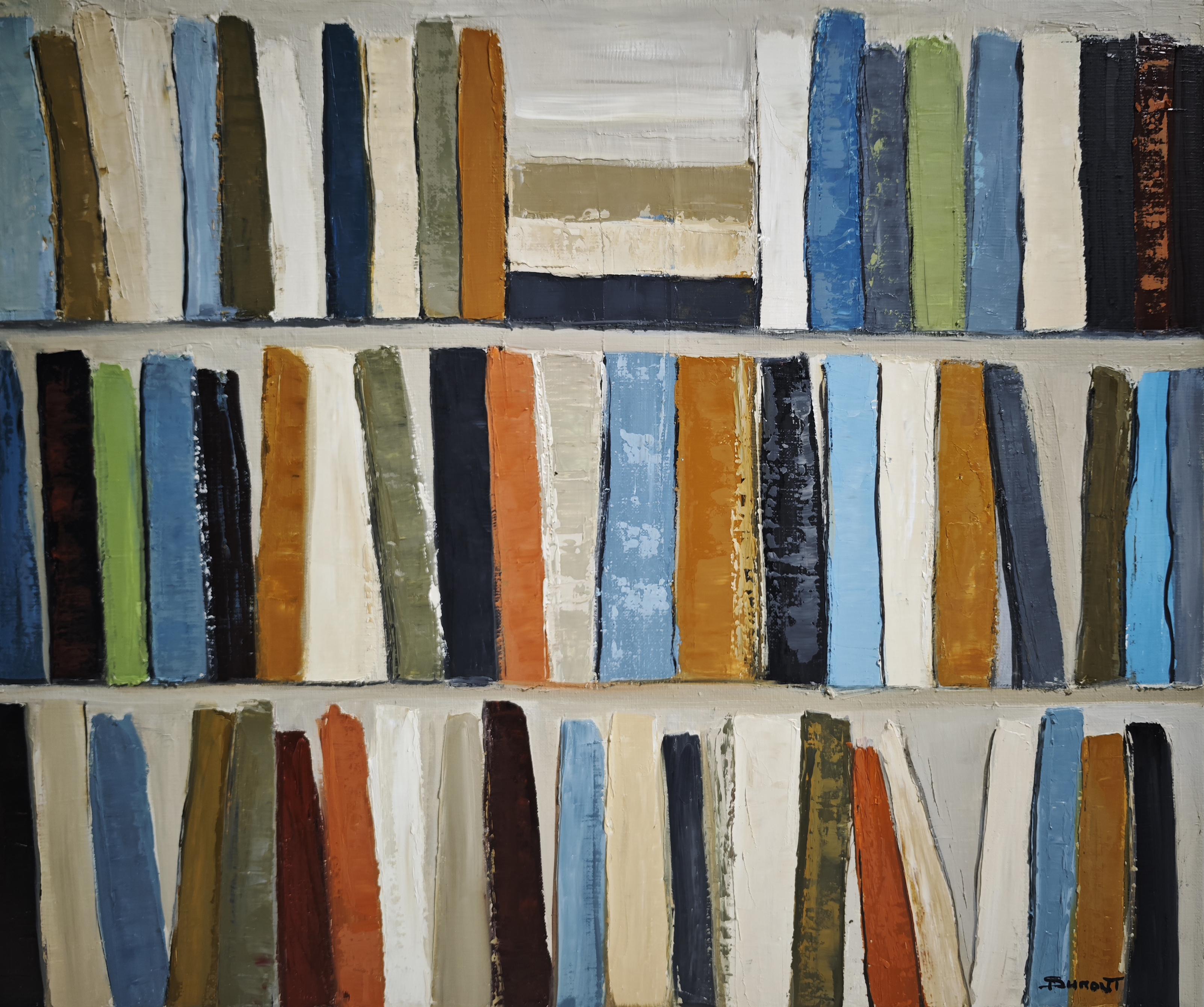 Poetische Bibliothek, Öl auf Leinwand, Abstrakt, Bibliothek, Geometrisch, Expressionismus im Angebot 5