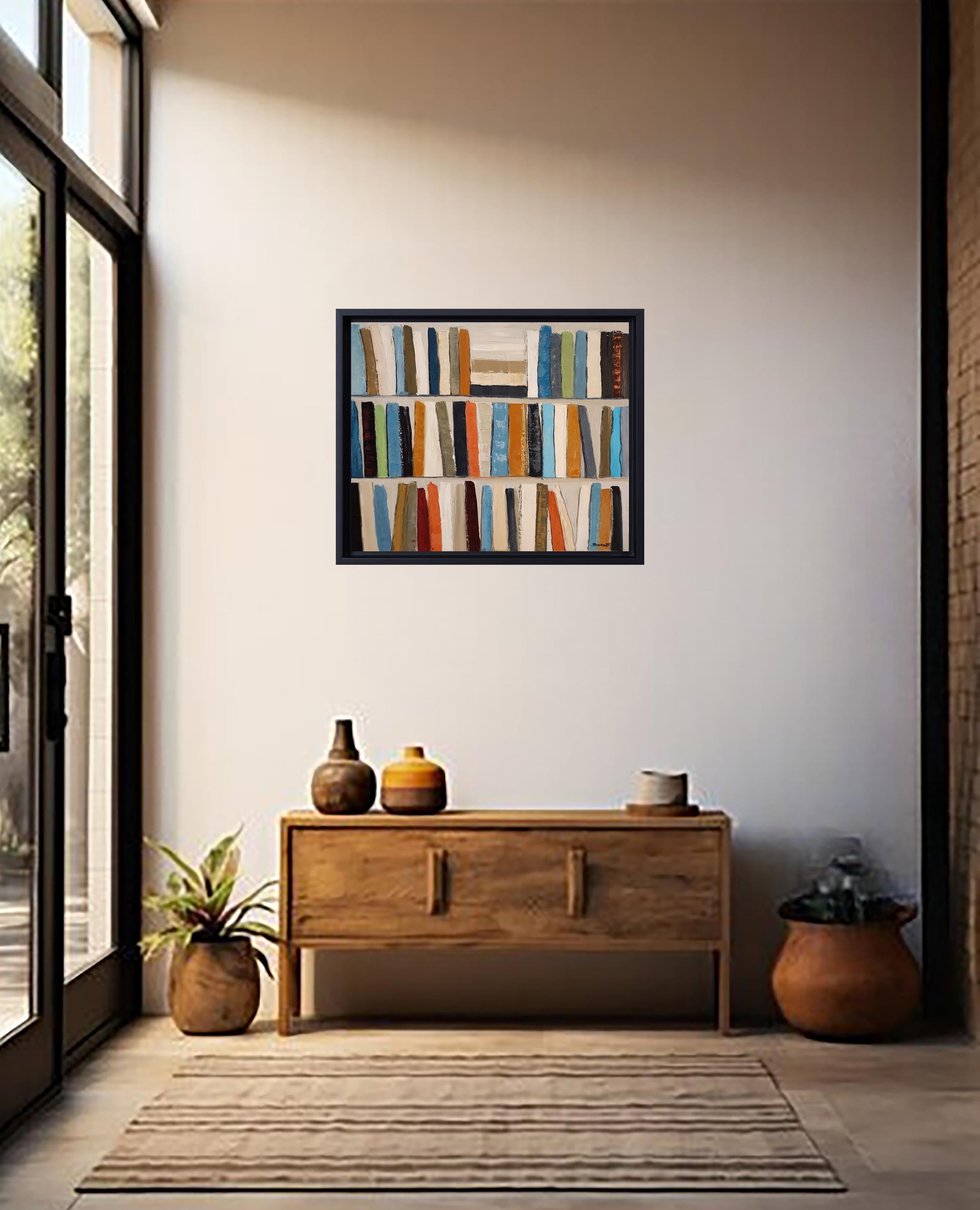 Poetic library, Oil on canvas, Abstract, library, Geometric, Expressionism - Painting by SOPHIE DUMONT