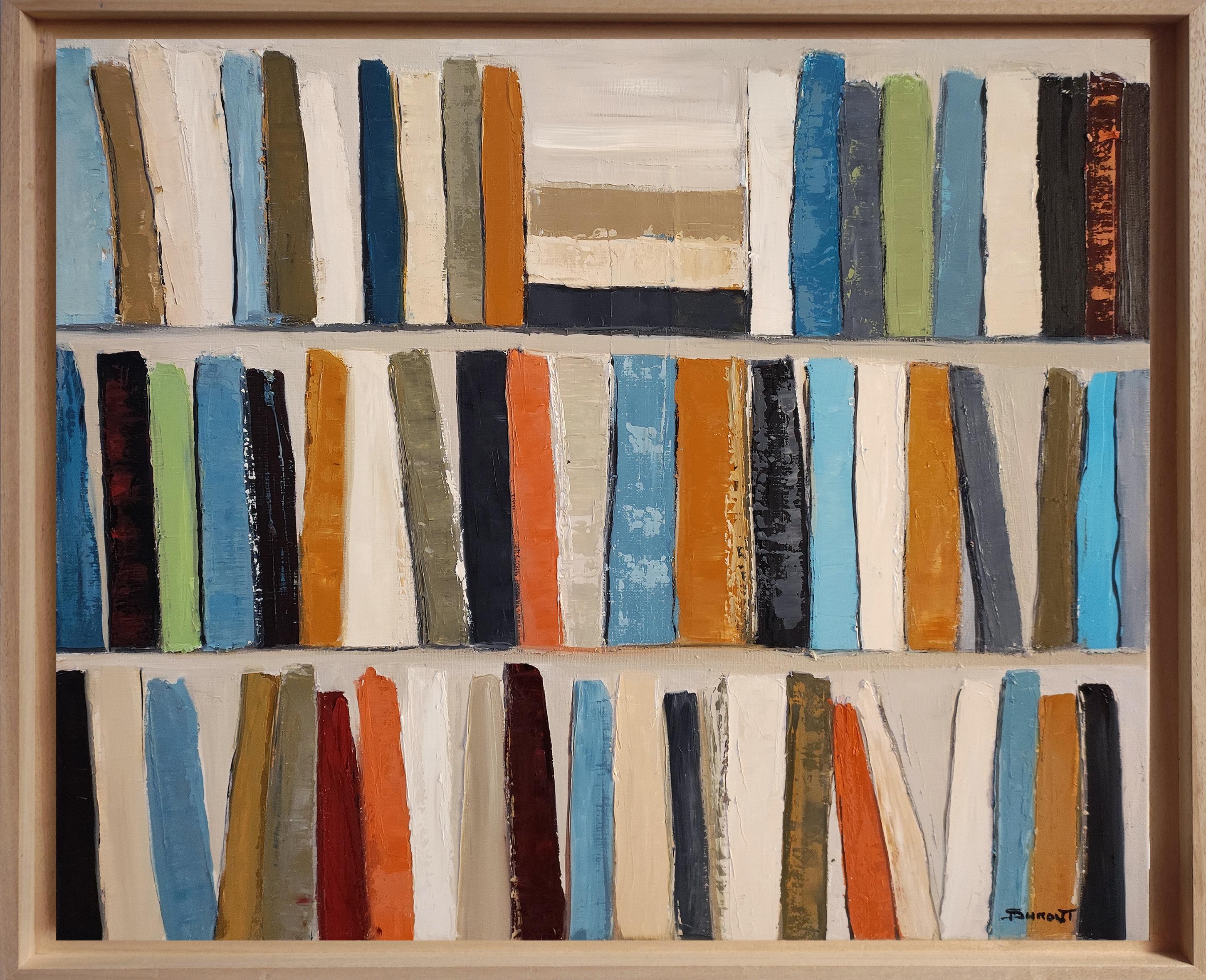 Poetic library, Oil on canvas, Abstract, library, Geometric, Expressionism - Abstract Geometric Painting by SOPHIE DUMONT