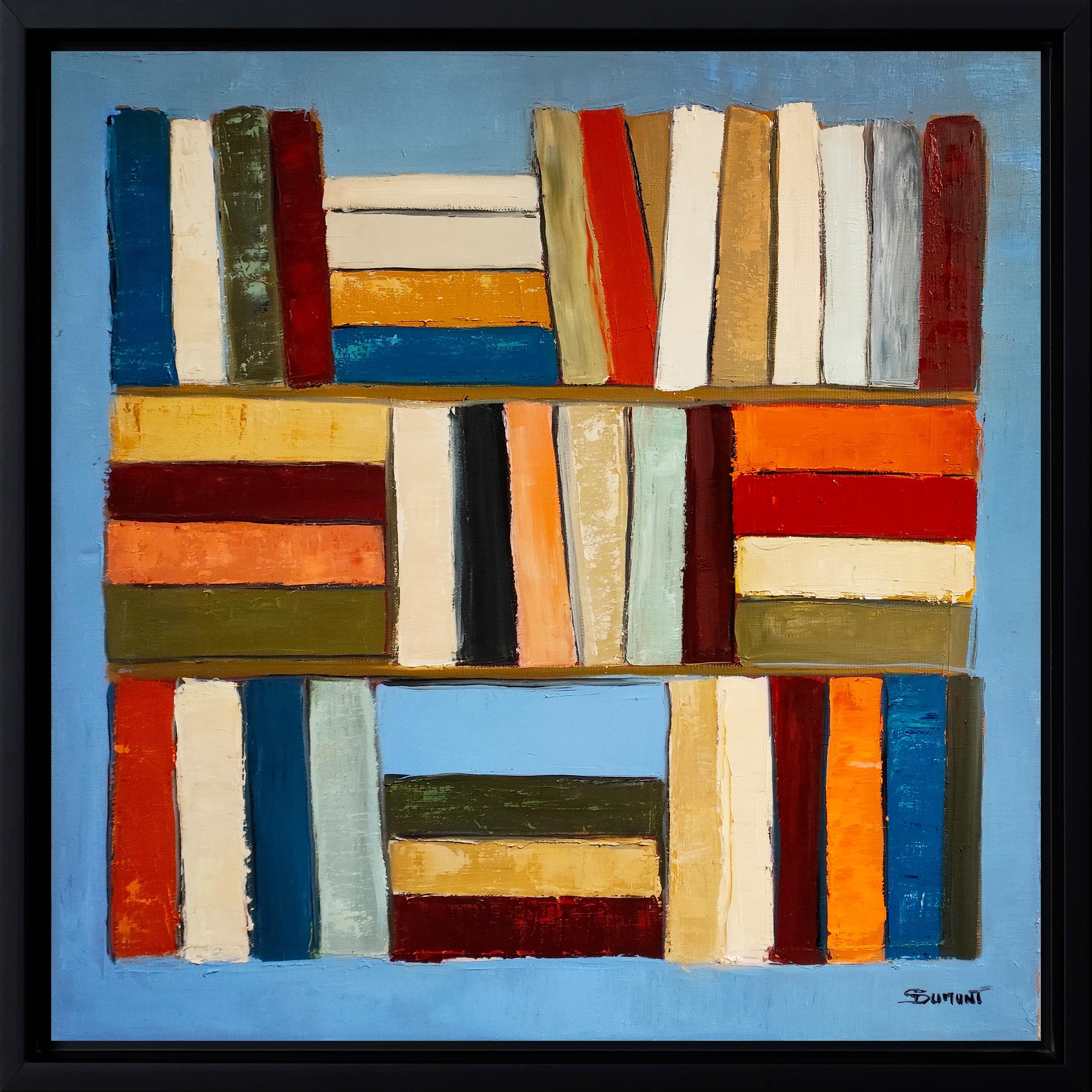 SOPHIE DUMONT Interior Painting - Polyphonie Chromatique- Abstract library, textured painting, Oil on canvas