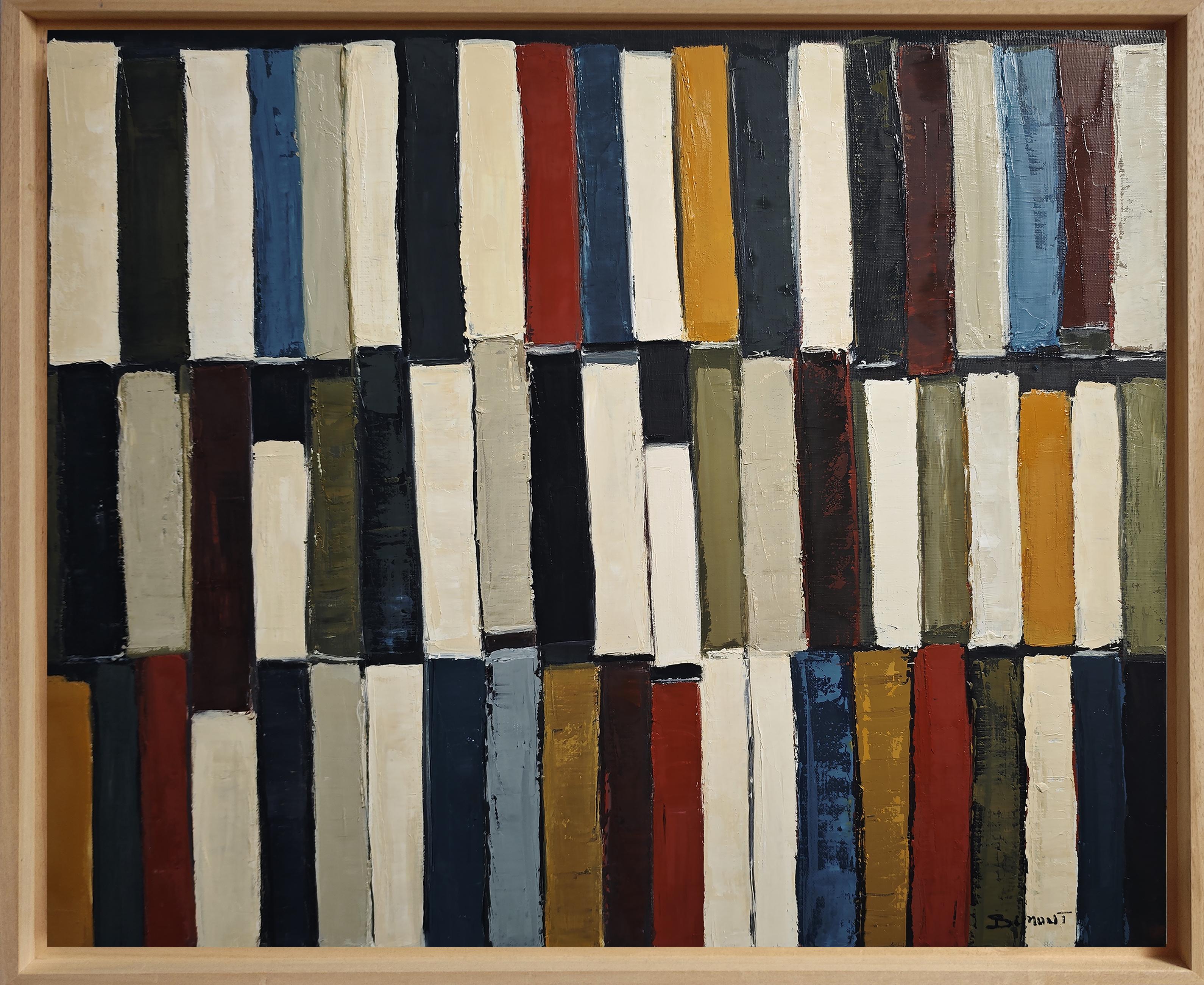 Polyphony of Books, Oil on canvas, Abstract library, Expressionism, French art For Sale 6