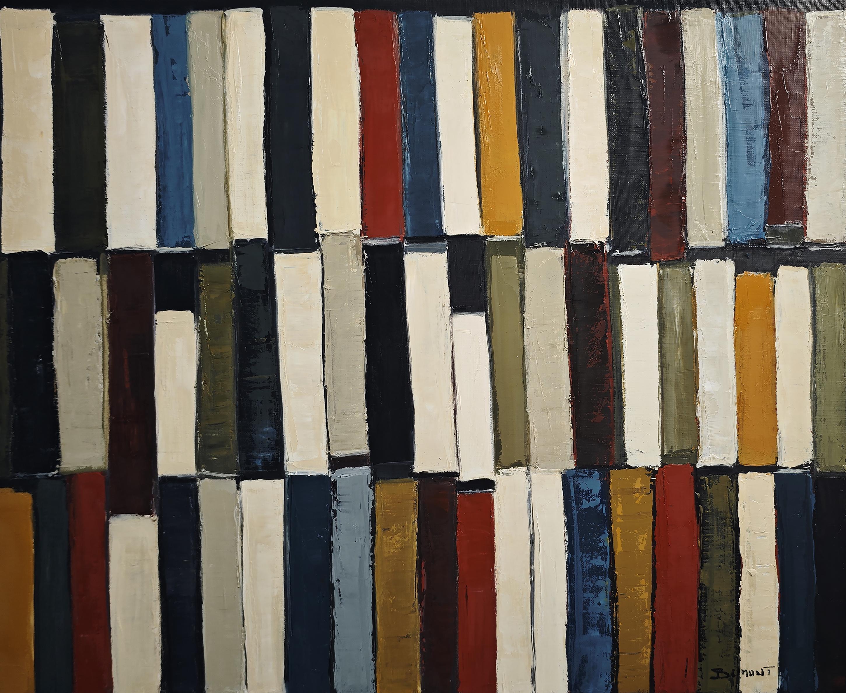 Polyphony of Books, Oil on canvas, Abstract library, Expressionism, French art - Painting by SOPHIE DUMONT