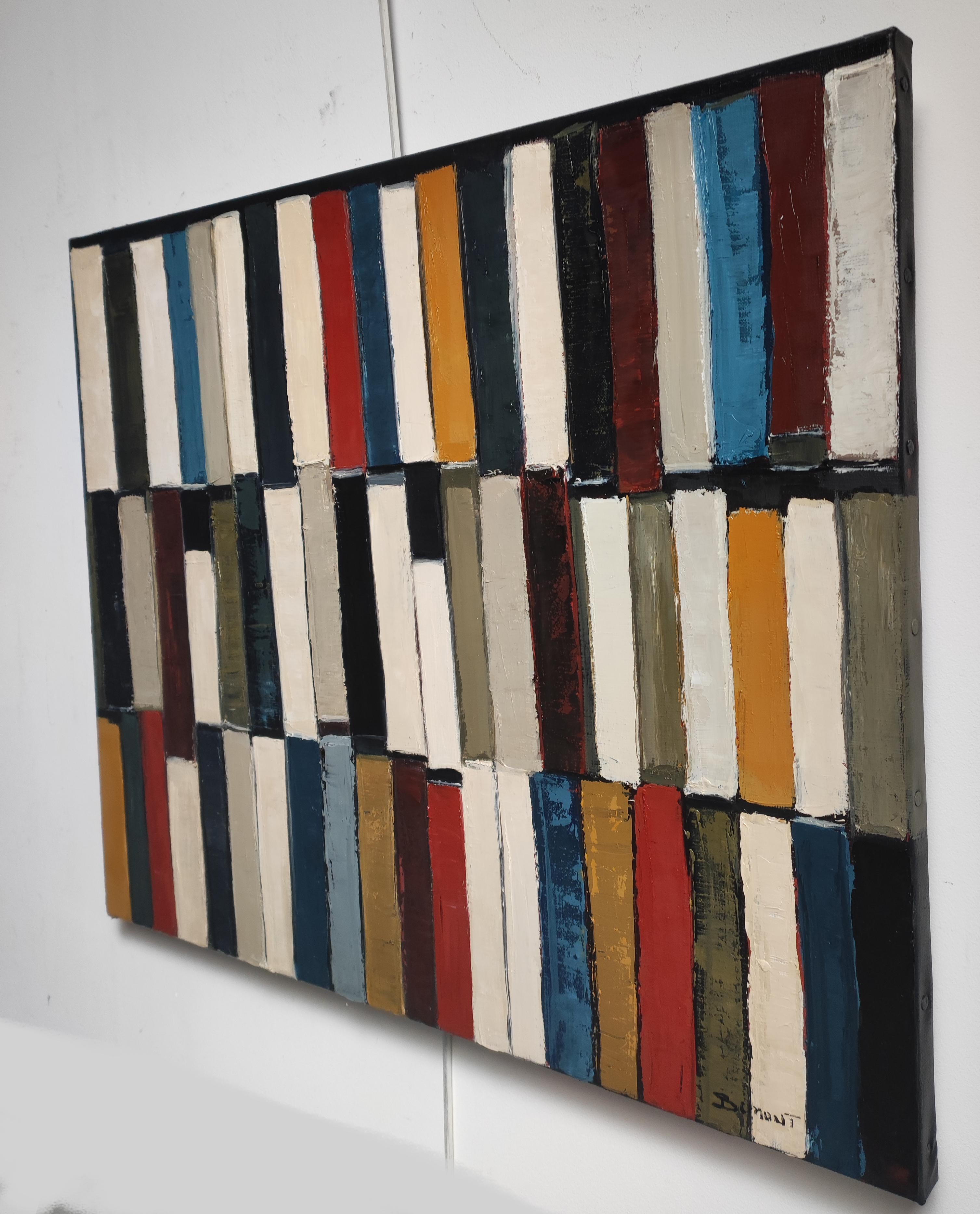 Polyphony of Books, Oil on canvas, Abstract library, Expressionism, French art - Abstract Expressionist Painting by SOPHIE DUMONT