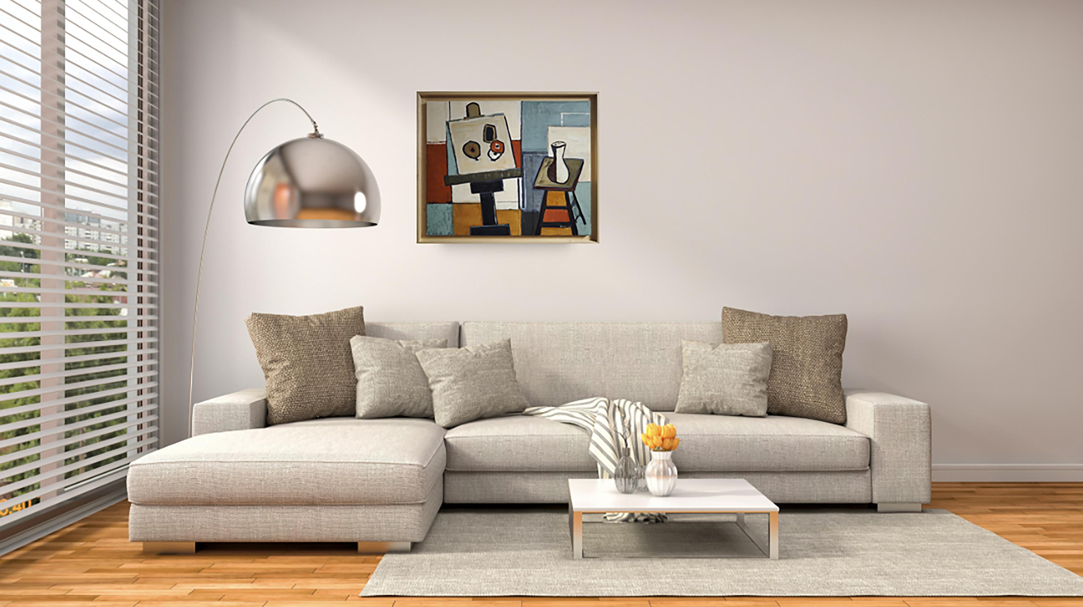 Pintura al óleo postcubista del interior del Studio A de Sophie Dumont en venta 3