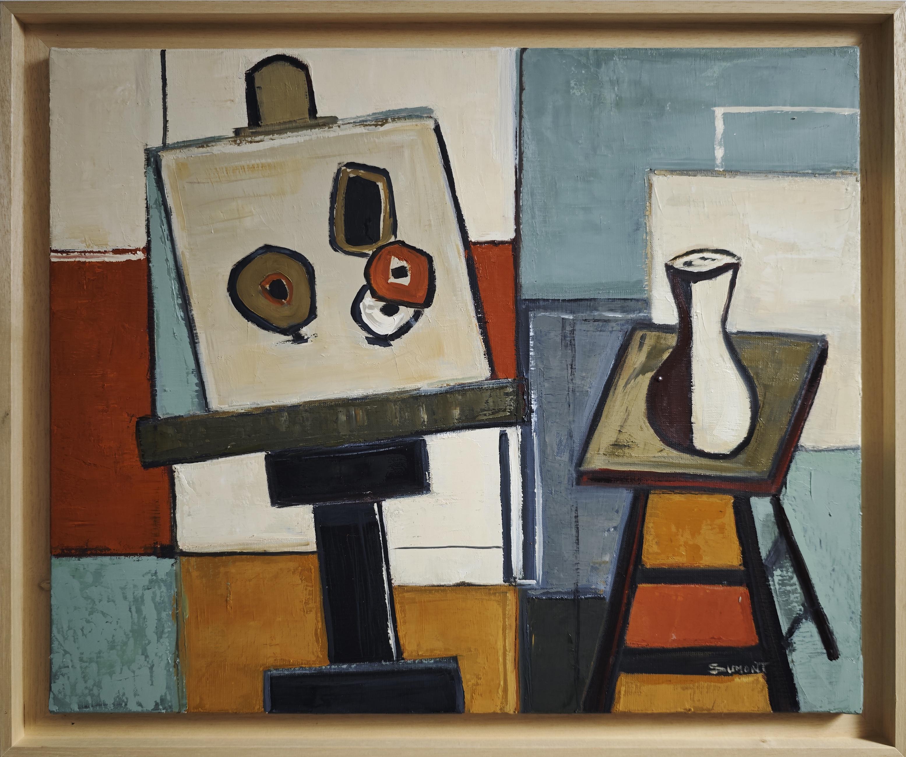 Post-Cubist Oil Painting of Artist’s Studio Interior by Sophie Dumont