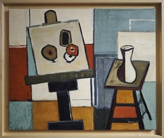 Pintura al óleo postcubista del interior del Studio A de Sophie Dumont