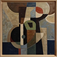 «Presencia silenciosa», cuadro contemporáneo de gran formato, abstracto y geométrico, pintado al óleo