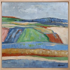 printemps, paysage abstrait, bleu et vert, xpressionnisme, huile sur toile