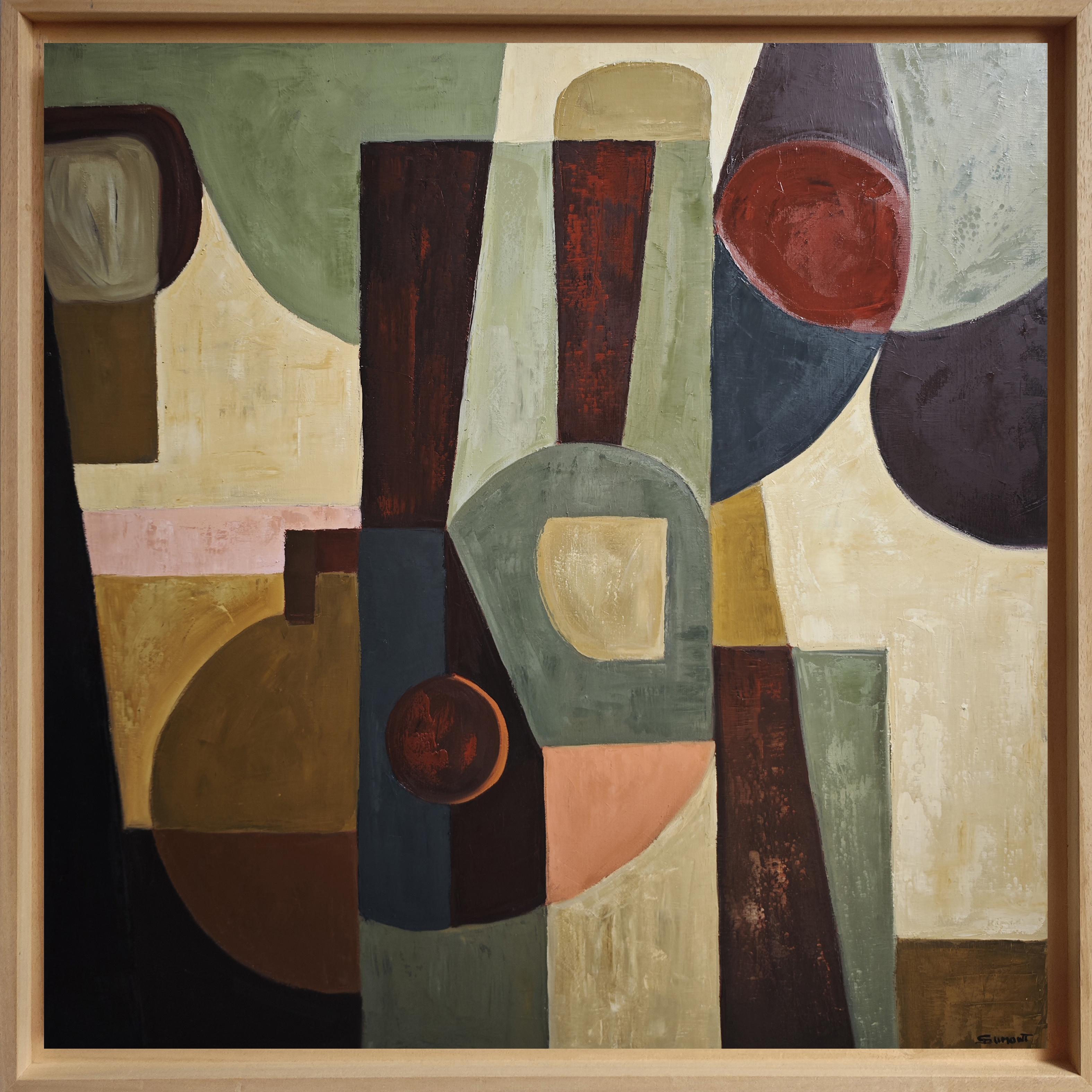 Profils interieurs, peinture à l'huile abstraite contemporaine, 42x42 in