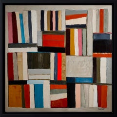 Promenade litteraire - Abstrakter Minimalismus, Texturiertes Ölgemälde, Bibliothek