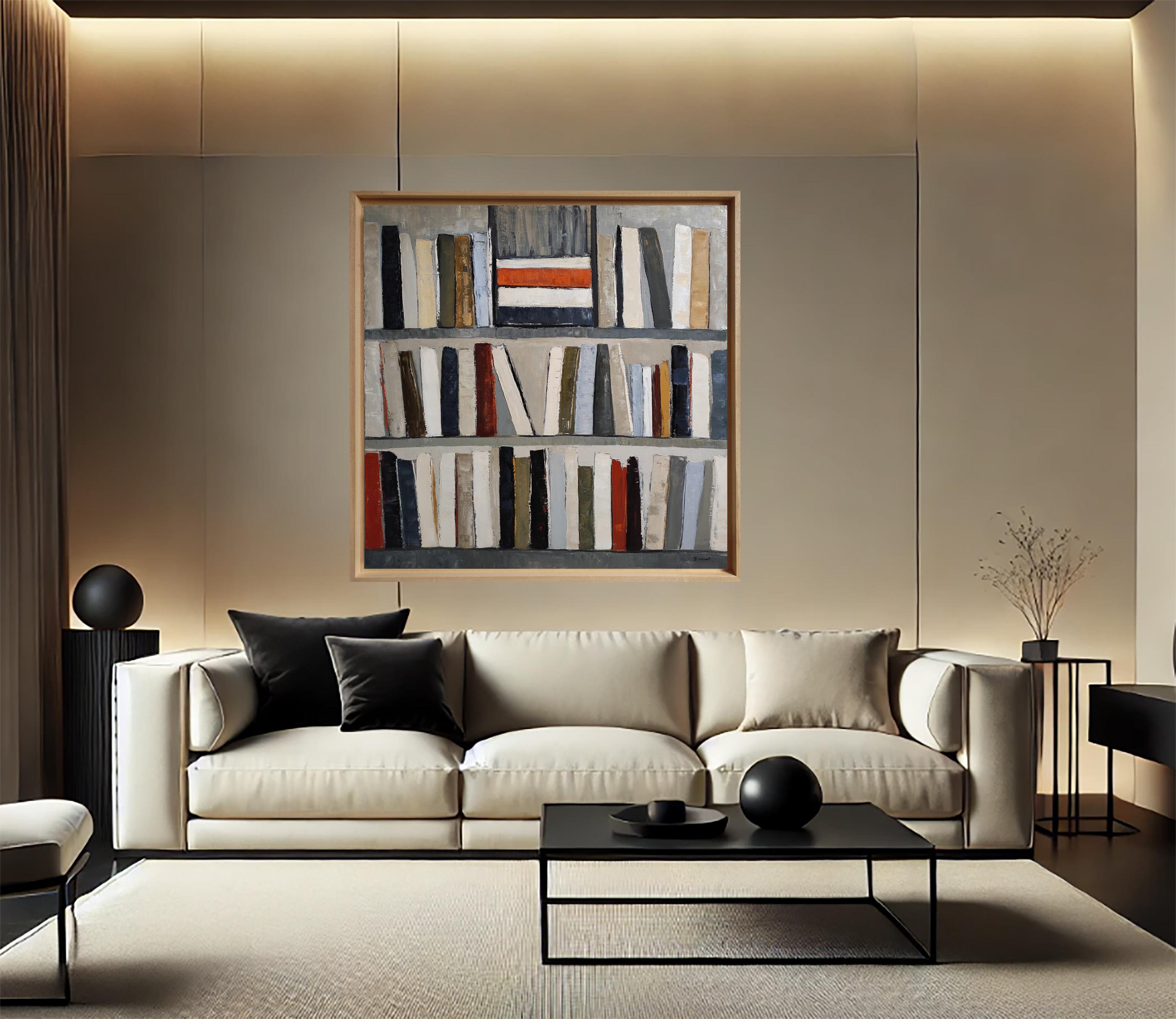 Inseguimento del pensiero - Minimalismo astratto, pittura a olio strutturata, serie Biblioteca - Interior Painting Nero di SOPHIE DUMONT