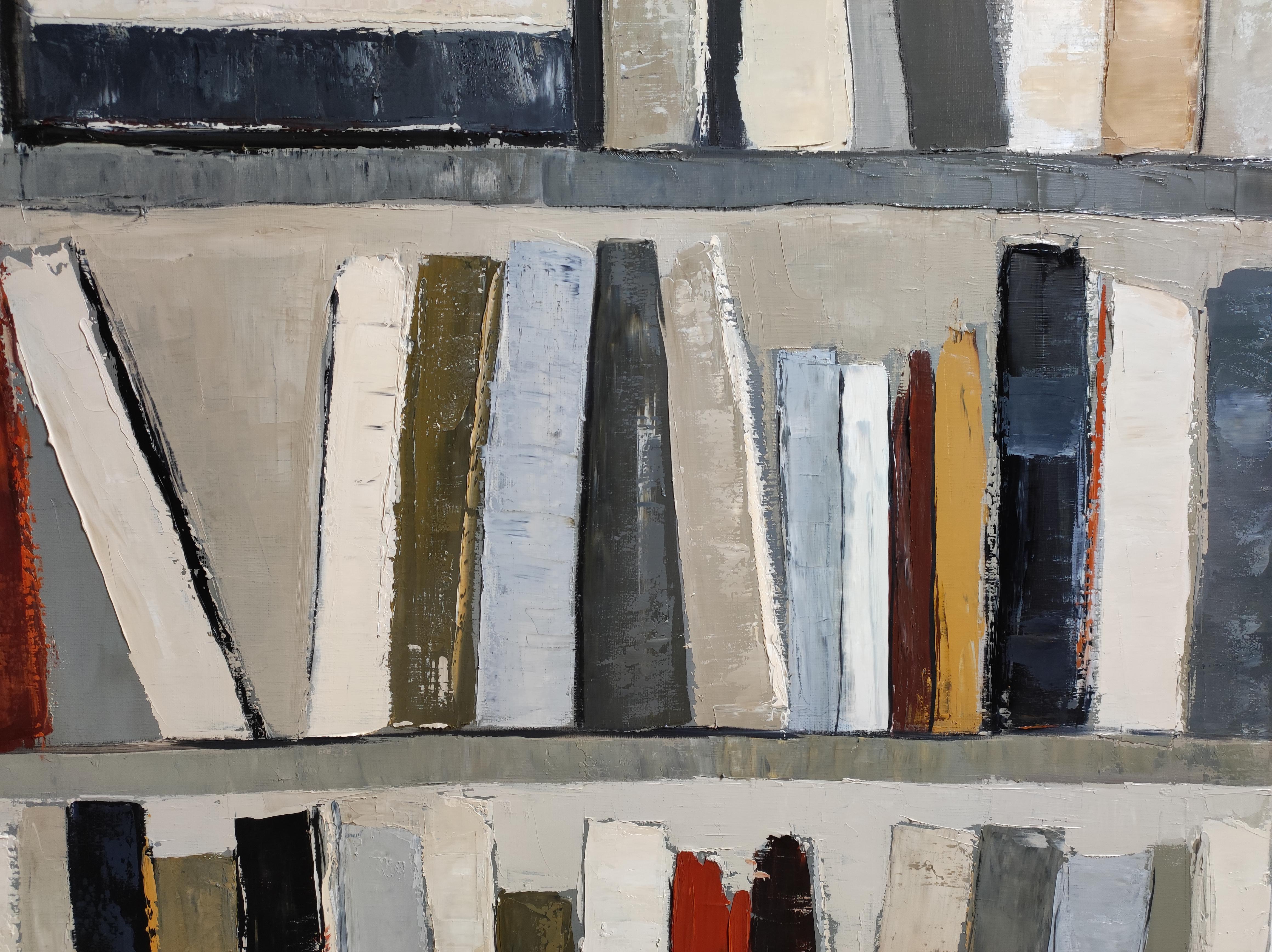Inseguimento del pensiero - Minimalismo astratto, pittura a olio strutturata, serie Biblioteca in vendita 2