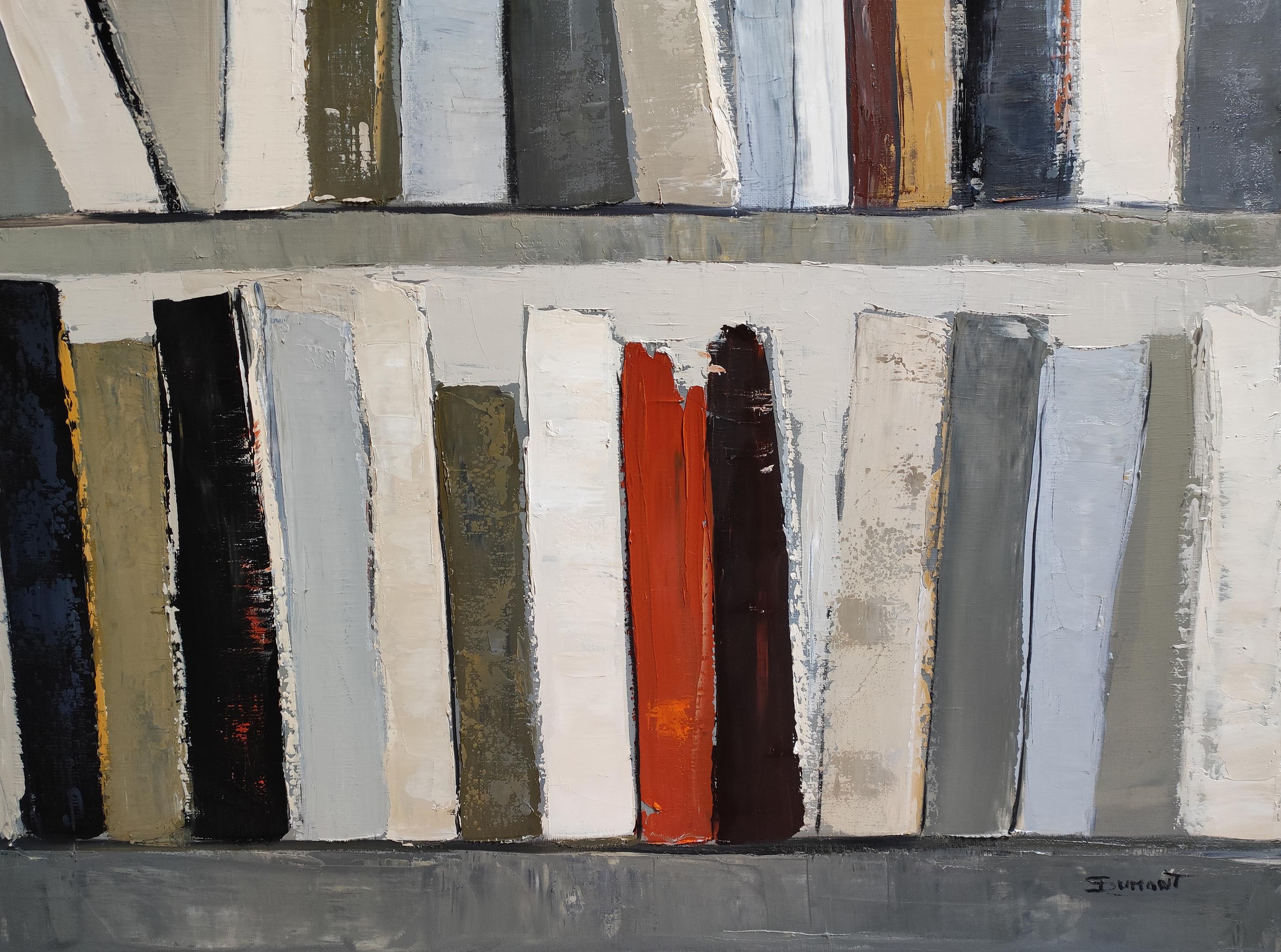 Inseguimento del pensiero - Minimalismo astratto, pittura a olio strutturata, serie Biblioteca in vendita 4