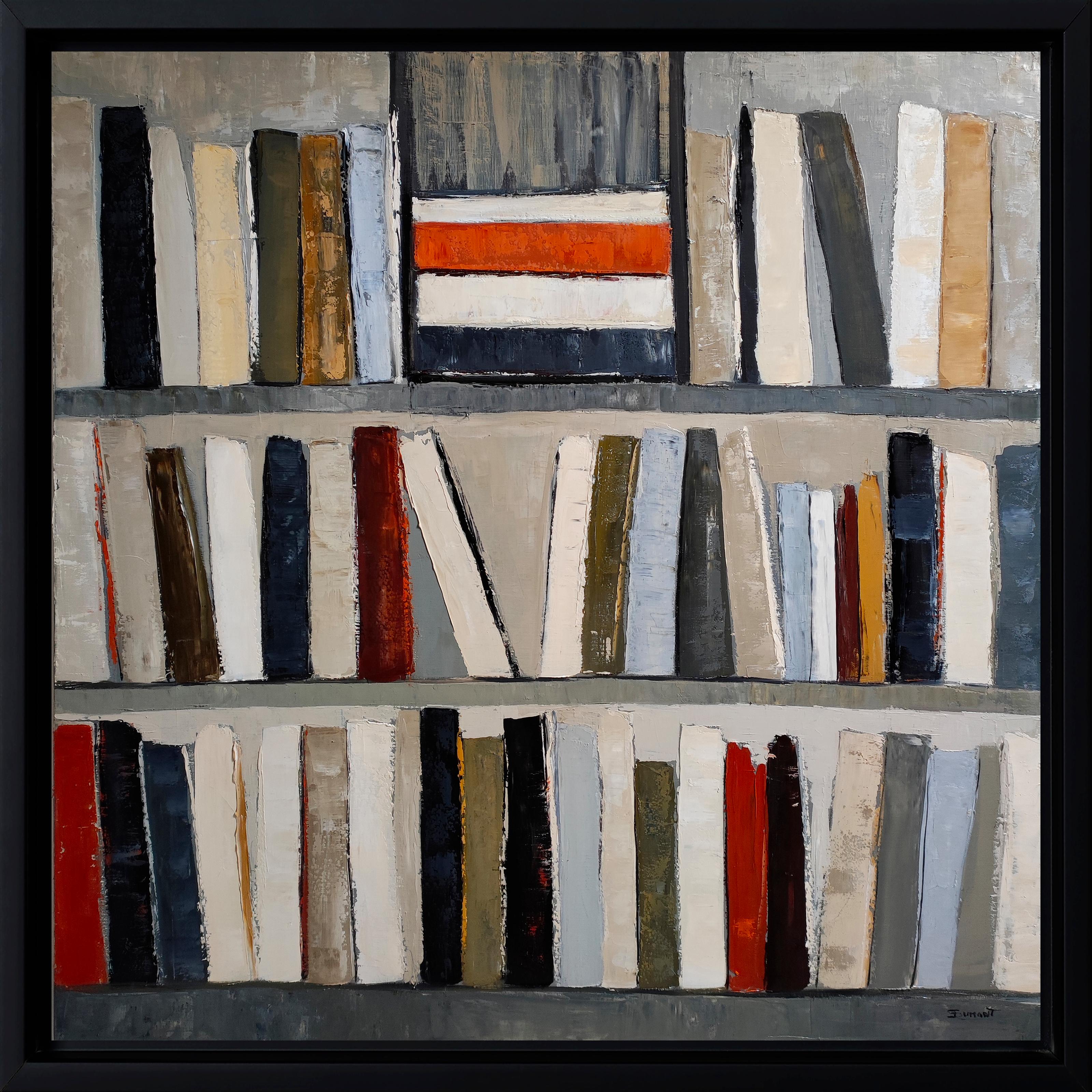 Interior Painting di SOPHIE DUMONT - Inseguimento del pensiero - Minimalismo astratto, pittura a olio strutturata, serie Biblioteca