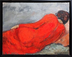 quietude, woman with red dress, oil, , figurative, contempory expressionism