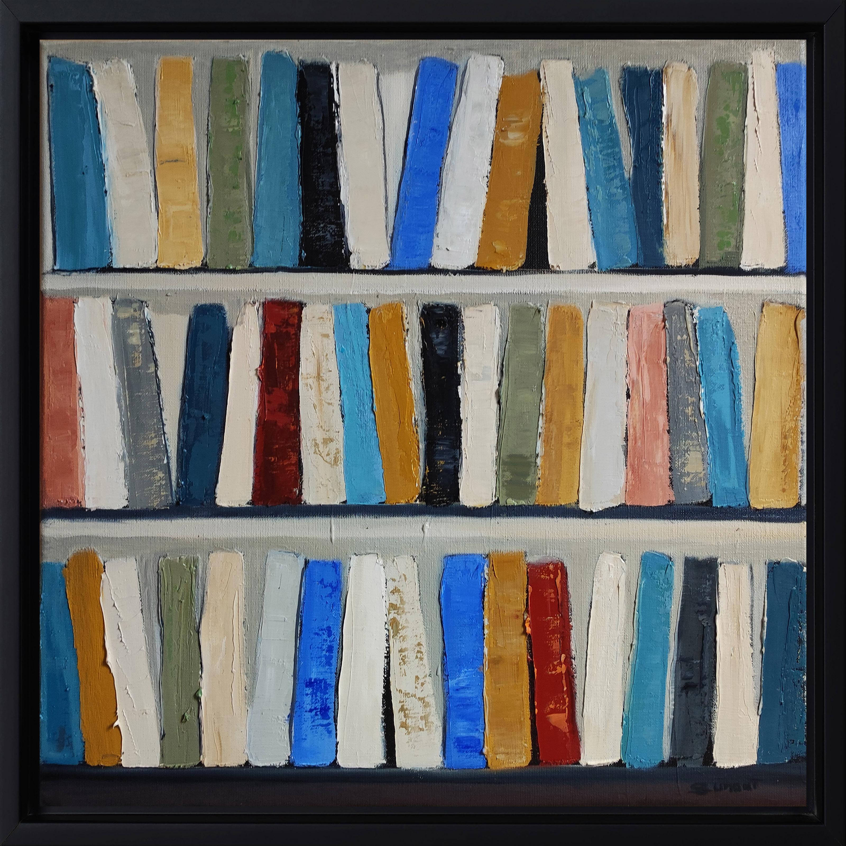Arcobaleno della conoscenza, Biblioteca astratta, colori, Geometrico, Contemporaneo, Olio - Painting di SOPHIE DUMONT
