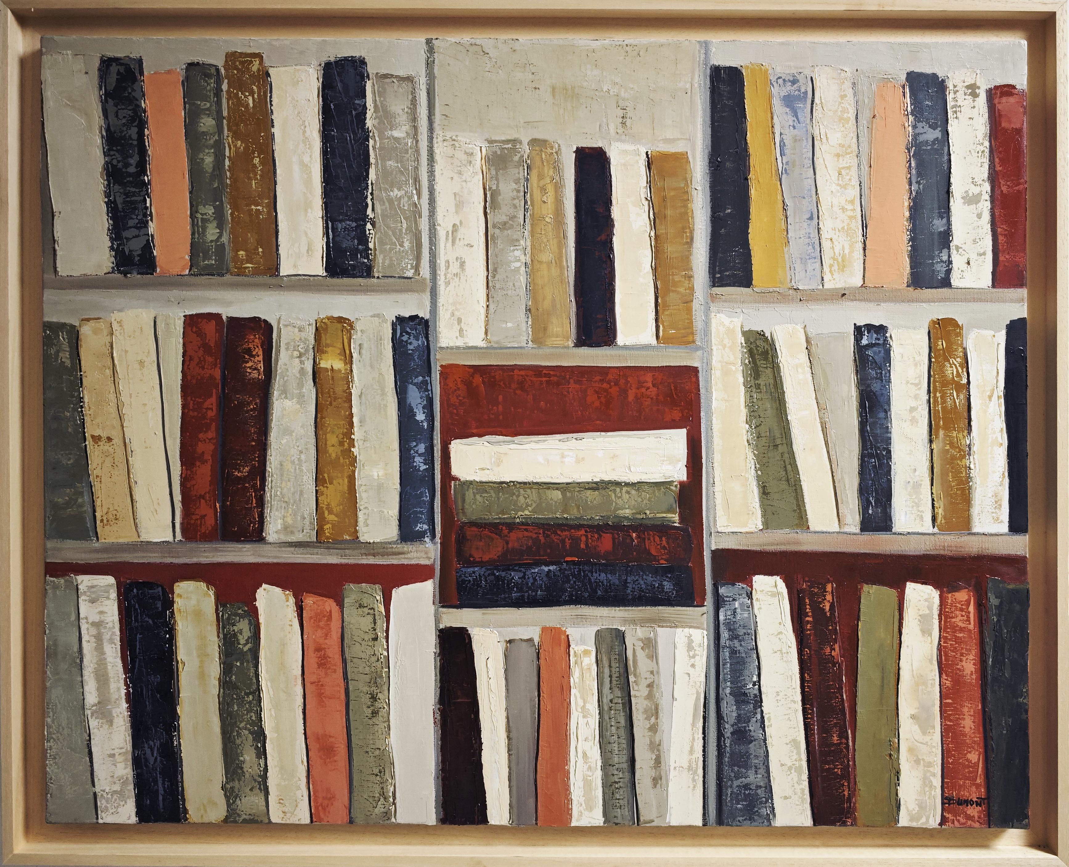 SOPHIE DUMONT Interior Painting - Reading Point, Contemporary textured Oil on Canvas, Abstract, Geometric art