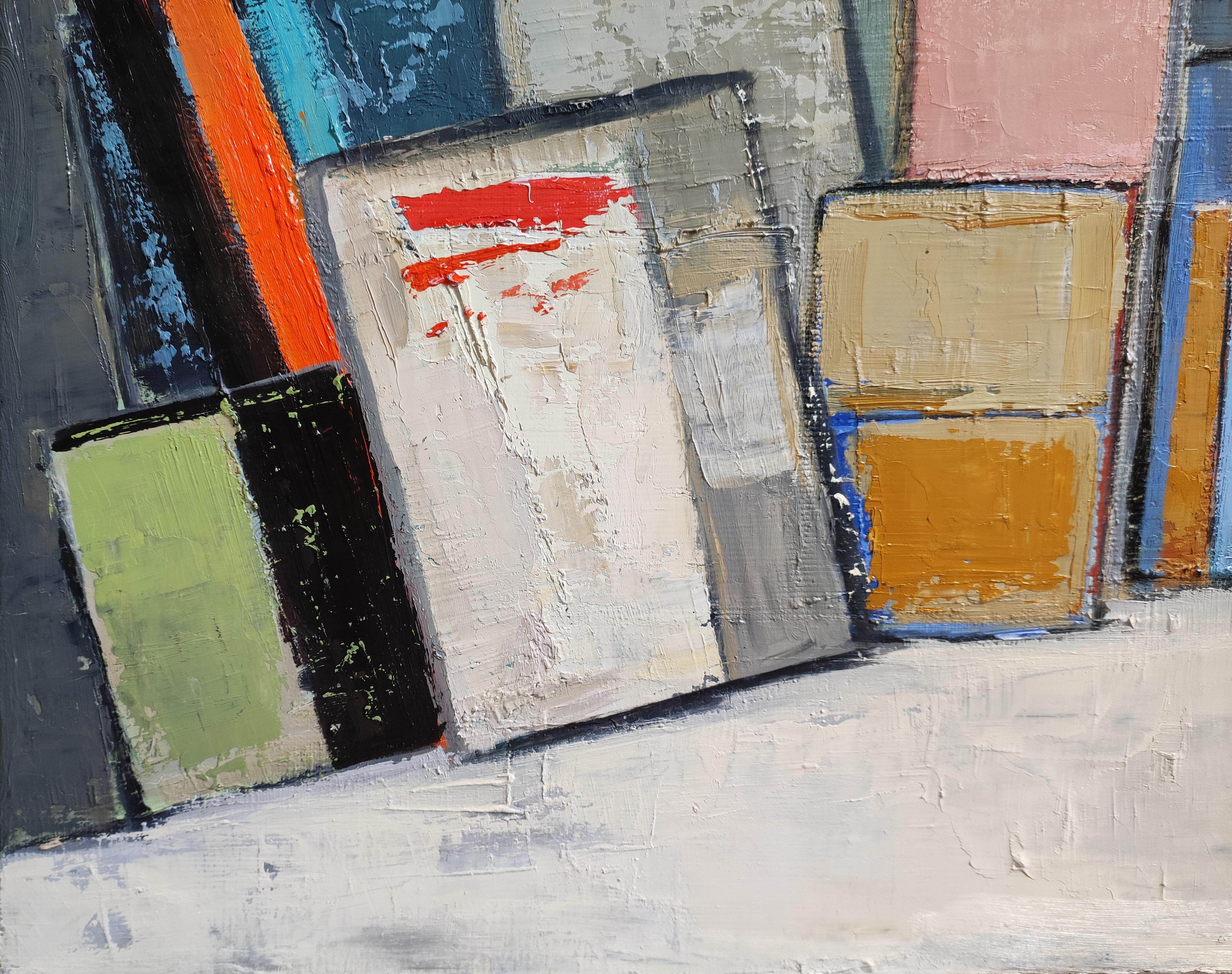 Red studio 16, abstract, geometric, oil on canvas,  large format, expressionism For Sale 5