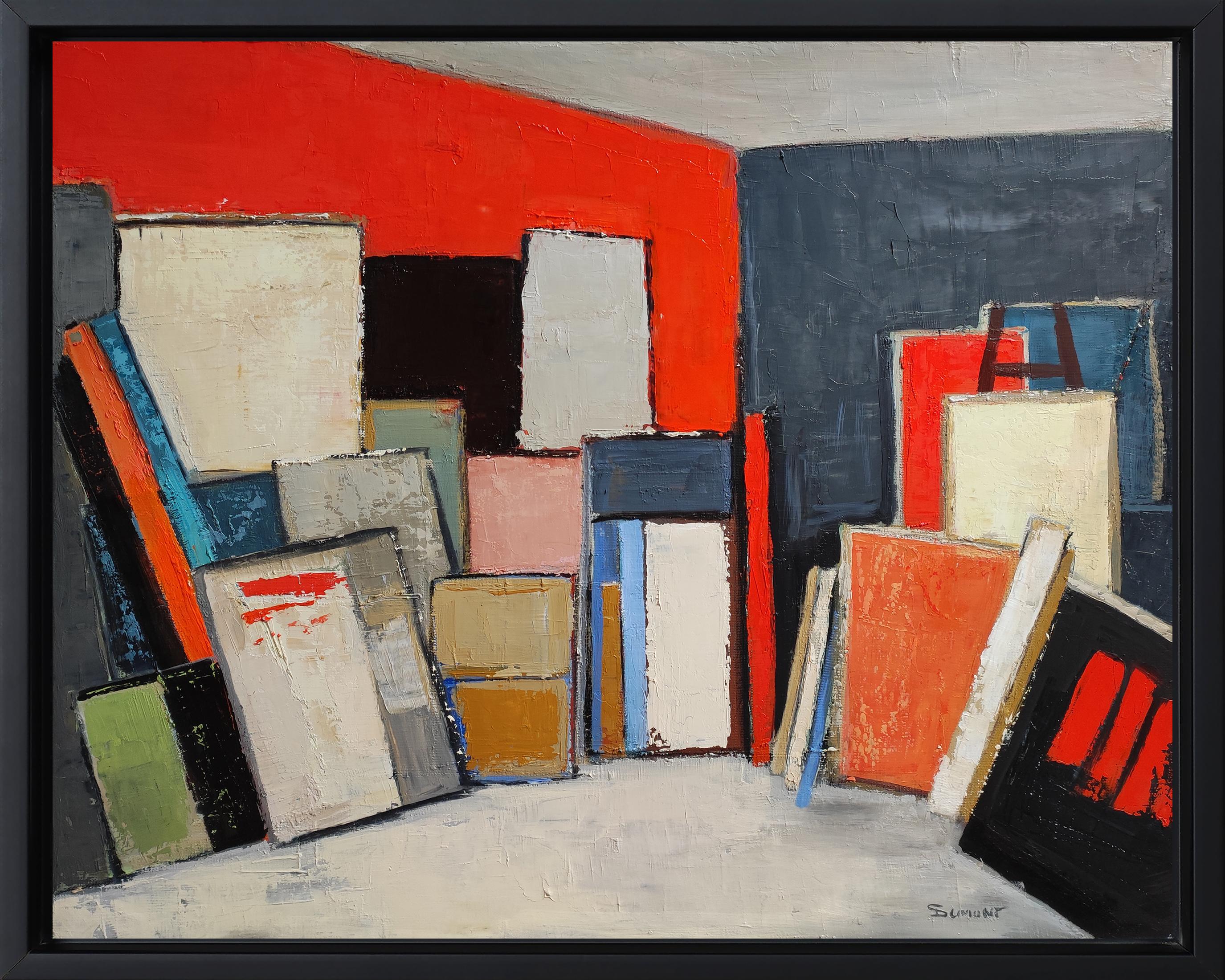 Studio rosso 16, astratto, geometrico, olio su tela,  grande formato, espressionismo
