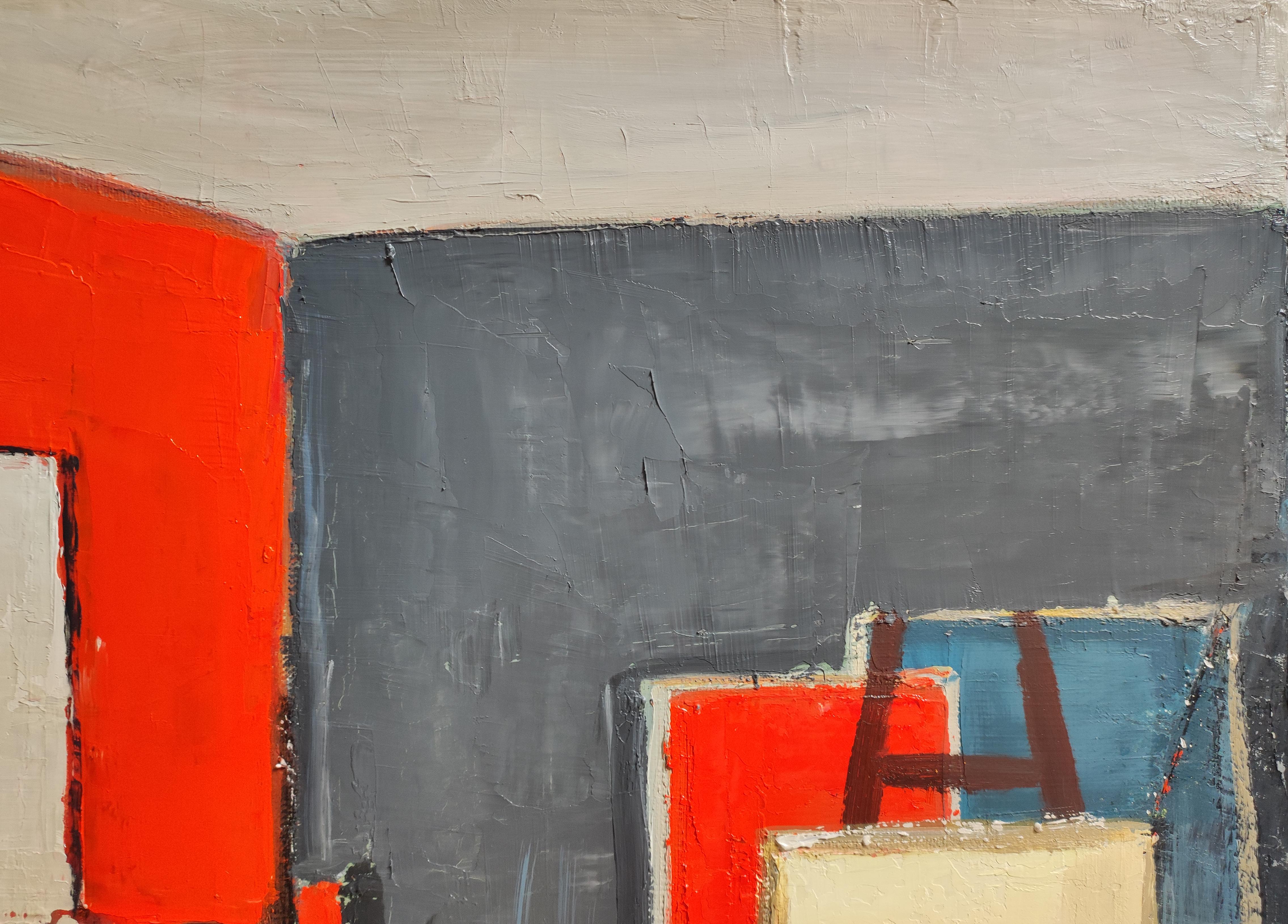 Red studio 16, abstract, geometric, oil on canvas,  large format, expressionism For Sale 1