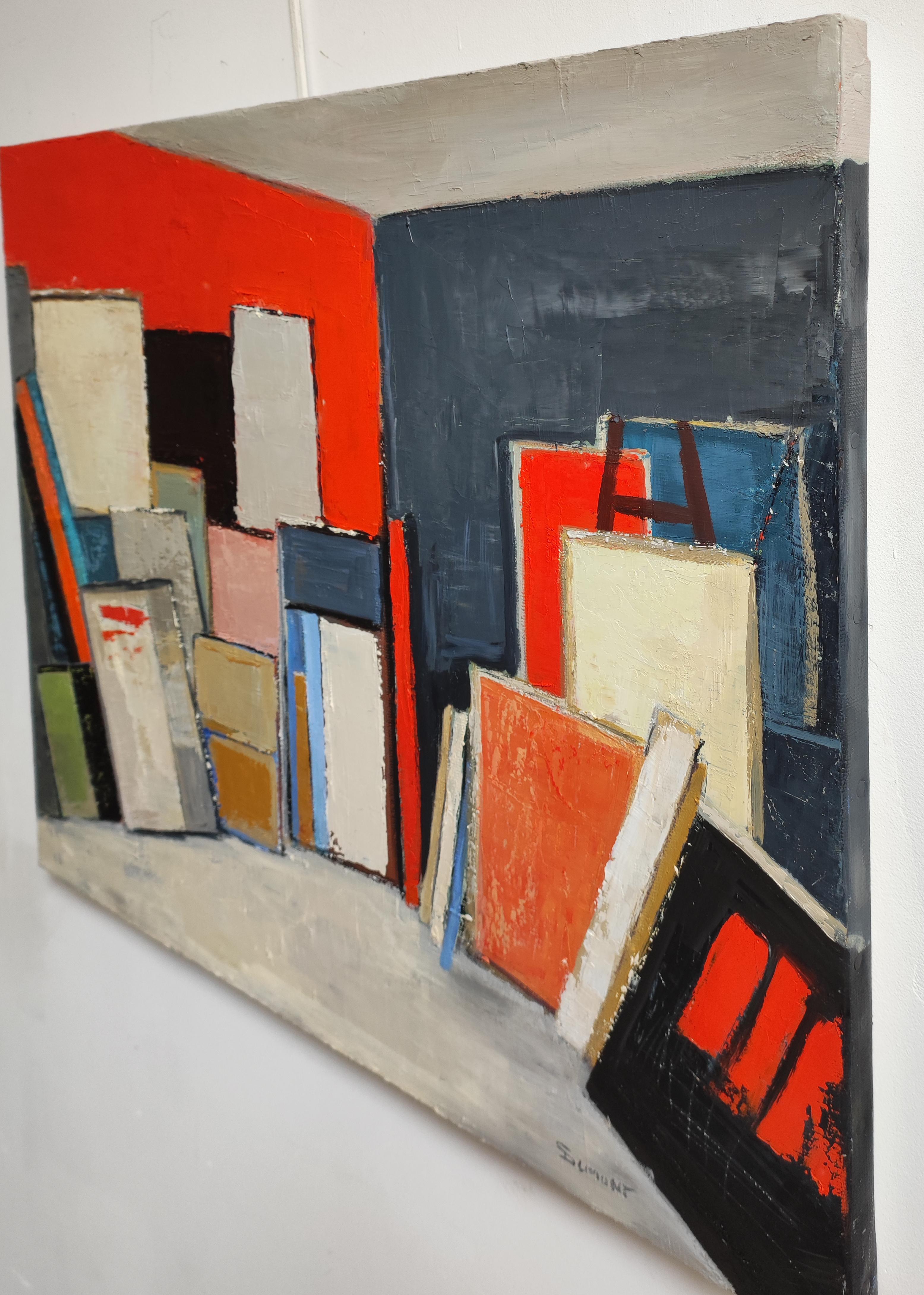 Red studio 16, abstract, geometric, oil on canvas,  large format, expressionism For Sale 3