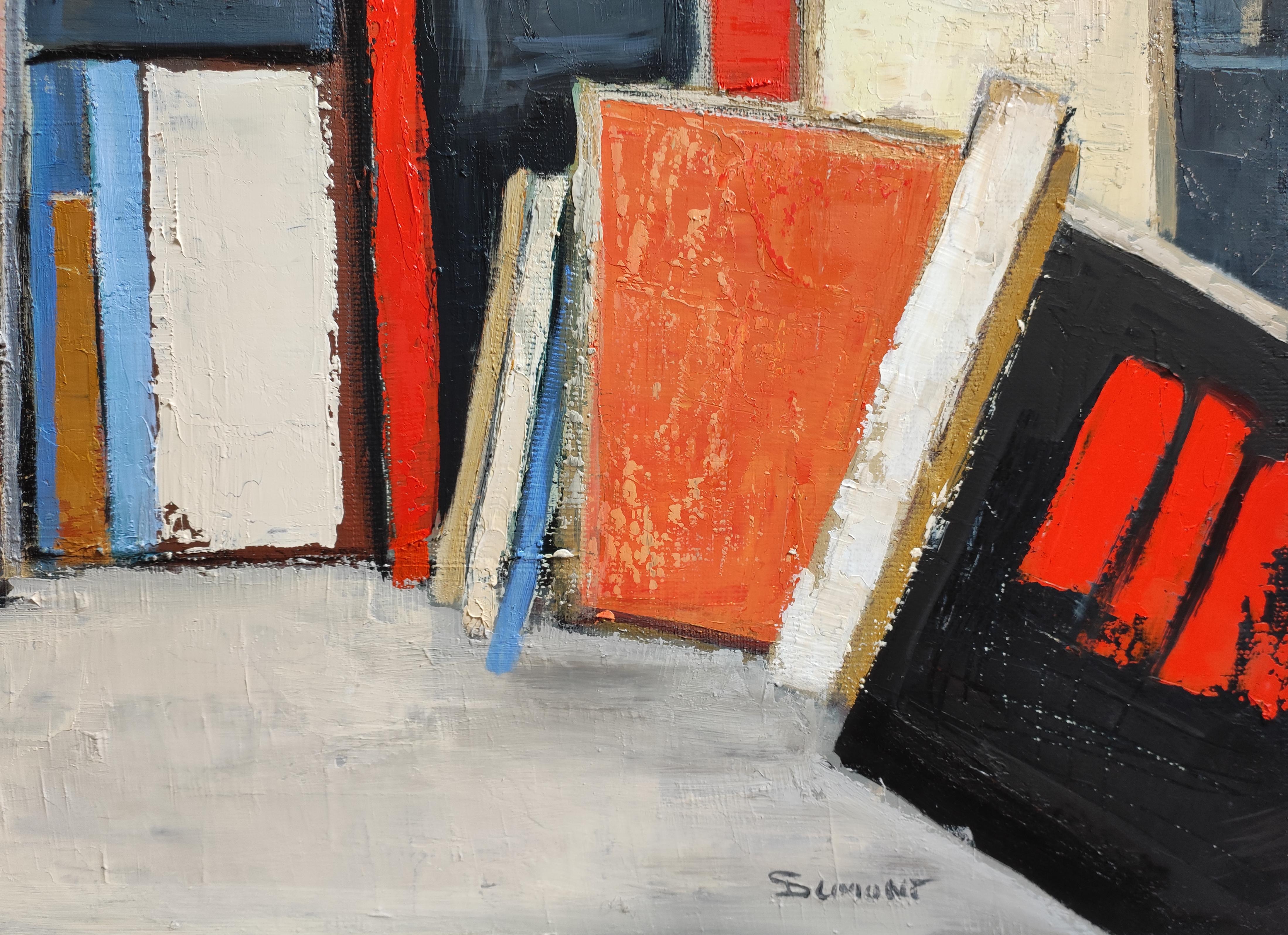 Red studio 16, abstract, geometric, oil on canvas,  large format, expressionism For Sale 4