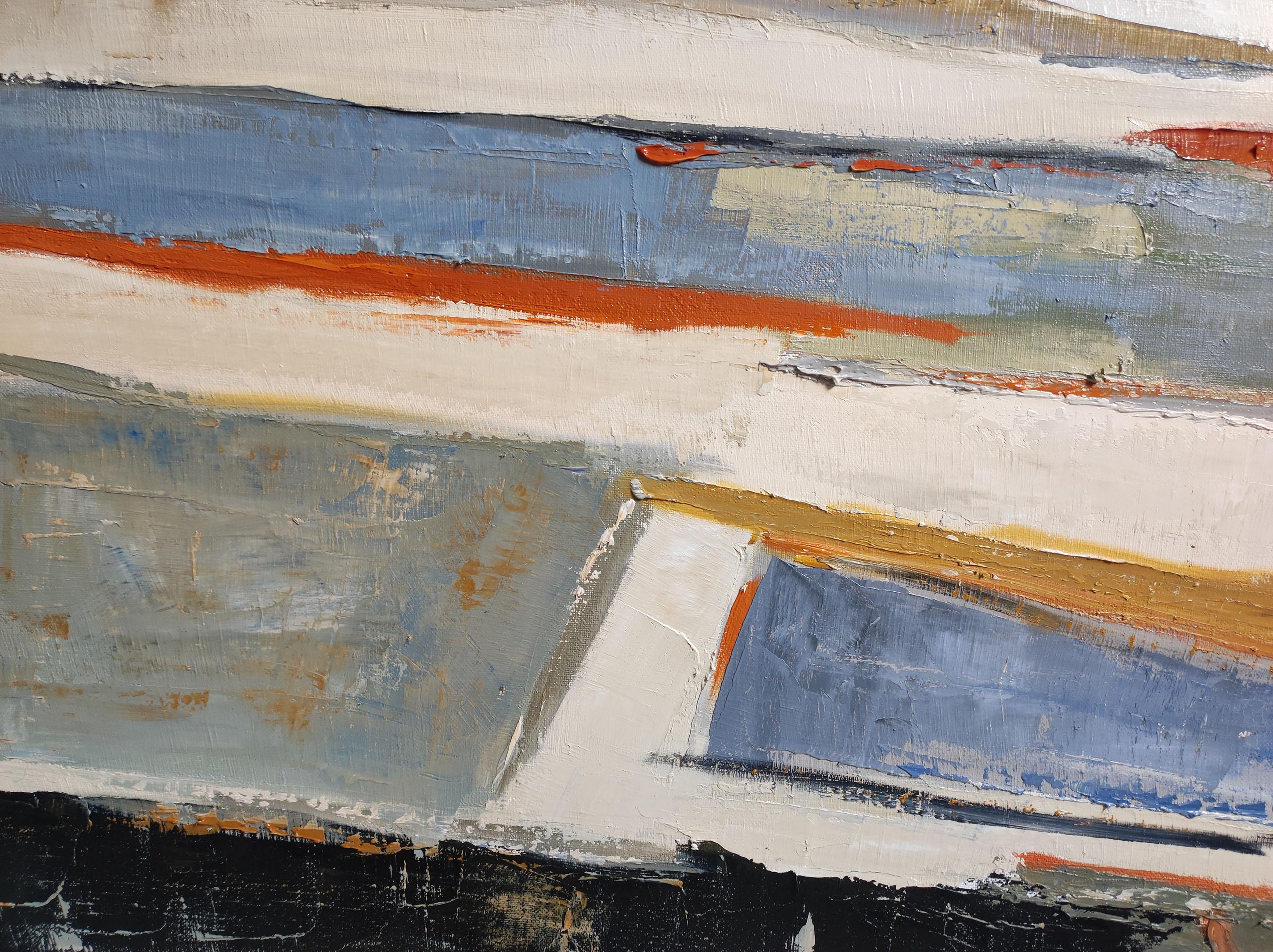 Reflets d'ailleurs Paesaggio astratto, Campagna, Contemporaneo, Moderno Francese - Abstract Painting Grigio di SOPHIE DUMONT