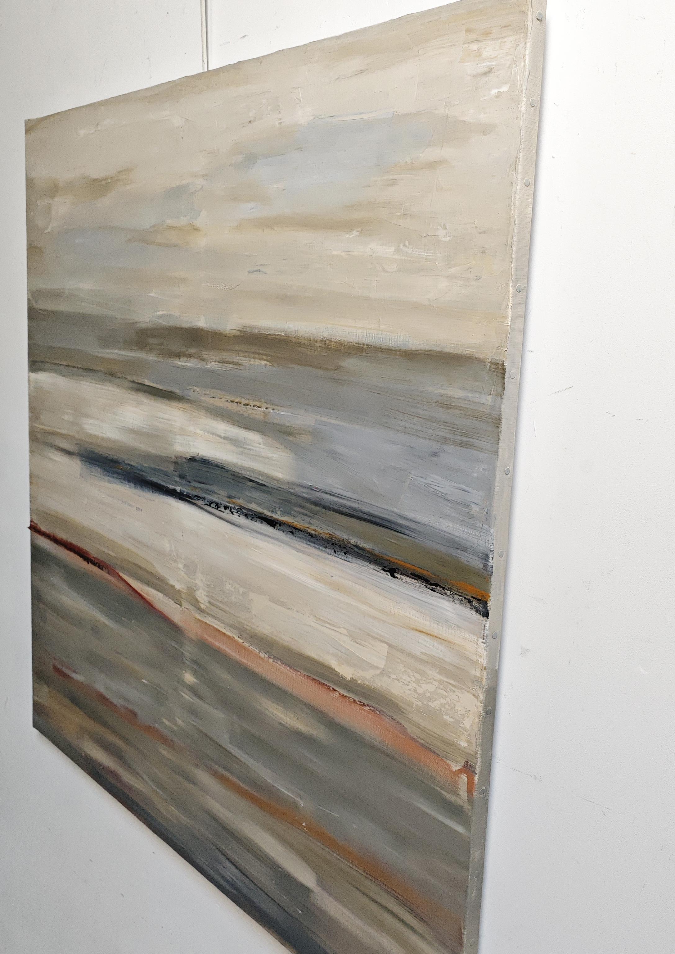 Refllets suspendus- Minimalismo abstracto, Pintura al óleo, Mar, Arte contemporáneo - Abstract Painting Gris de SOPHIE DUMONT