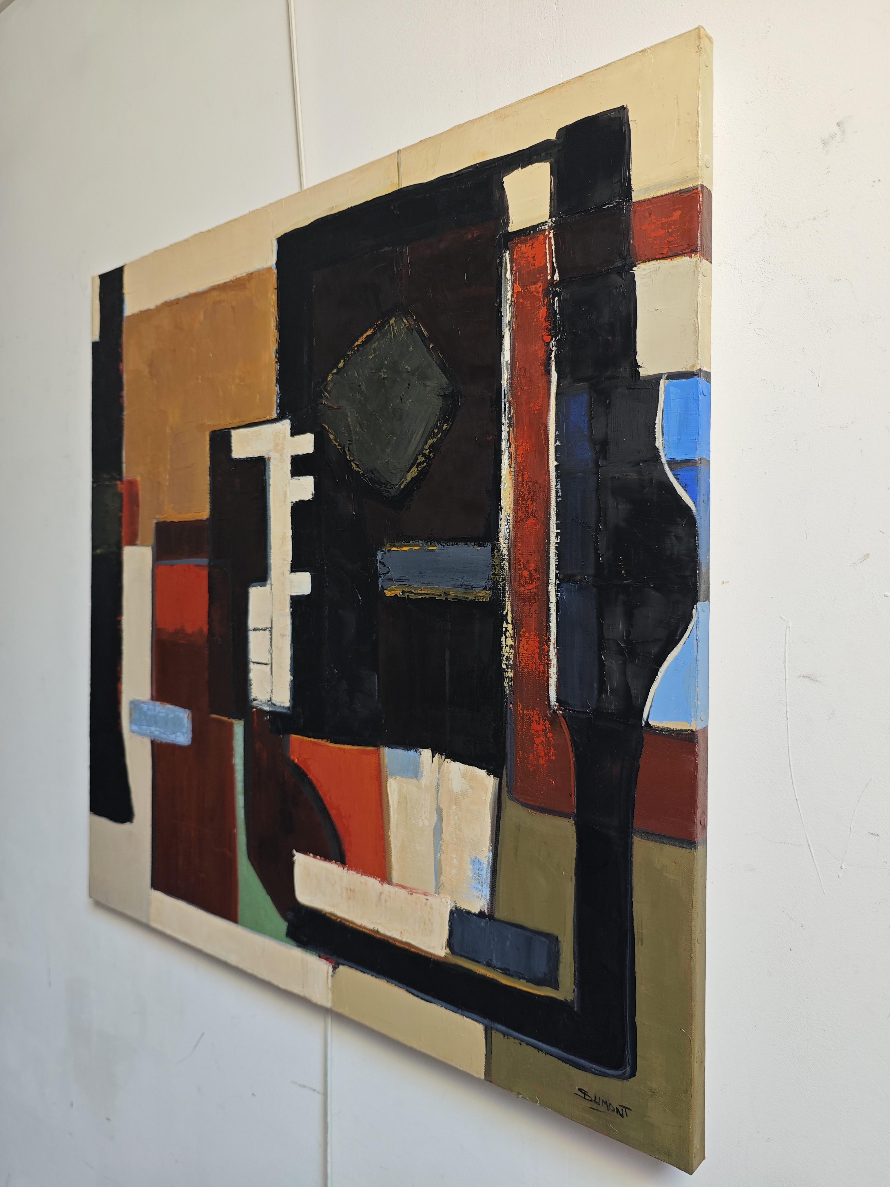 Resonance des contrastes- Textured Oil Painting, Geometric, Abstract composition For Sale 8