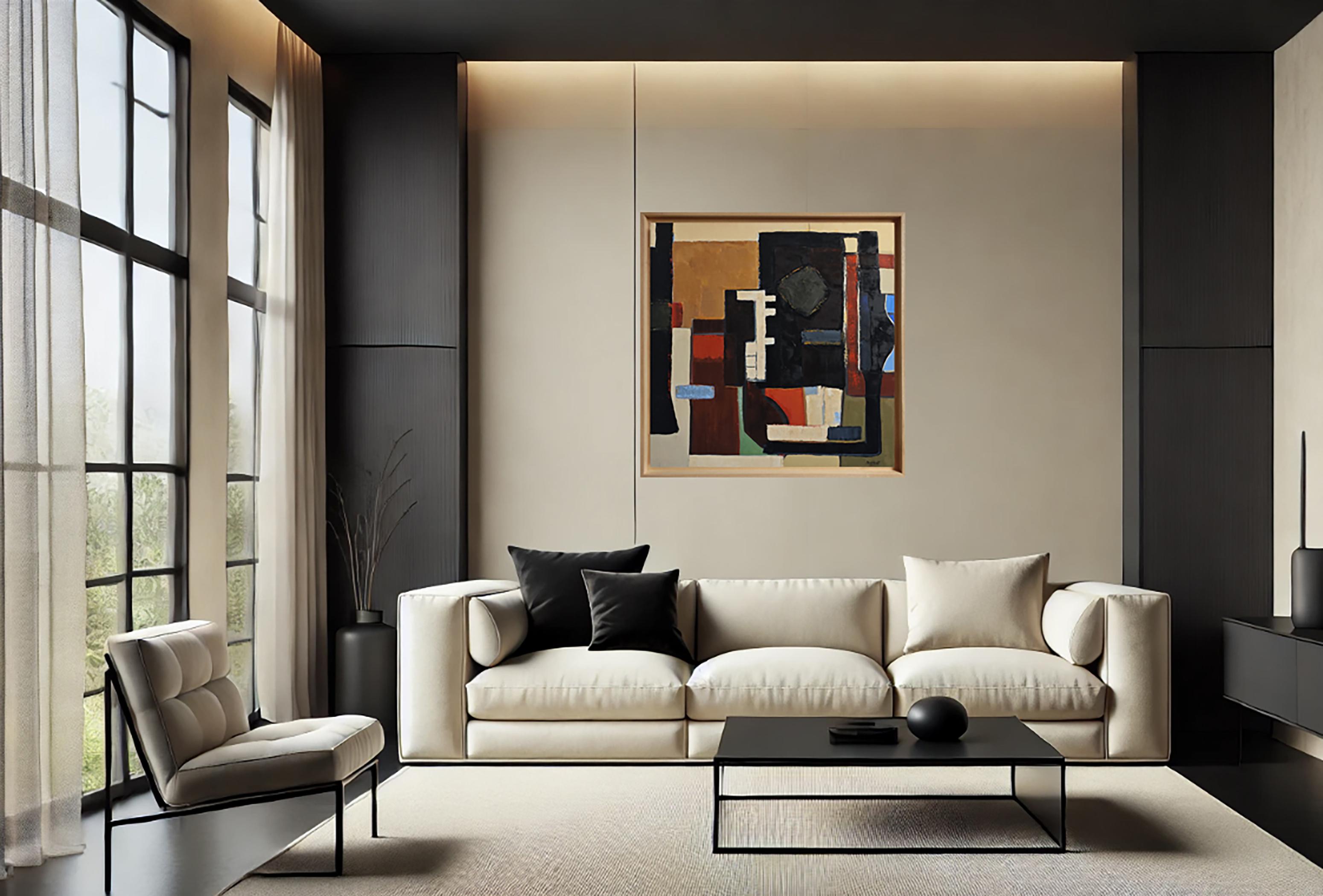 Resonance des contrastes- Textured Oil Painting, Geometric, Abstract composition For Sale 1