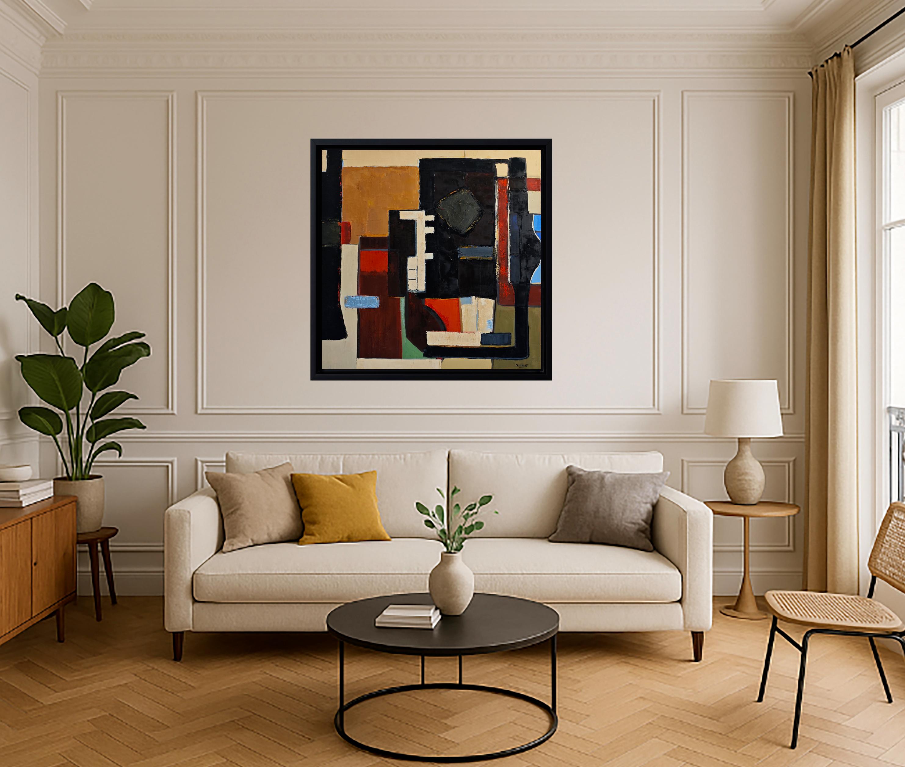 Resonance des contrastes- Textured Oil Painting, Geometric, Abstract composition For Sale 2