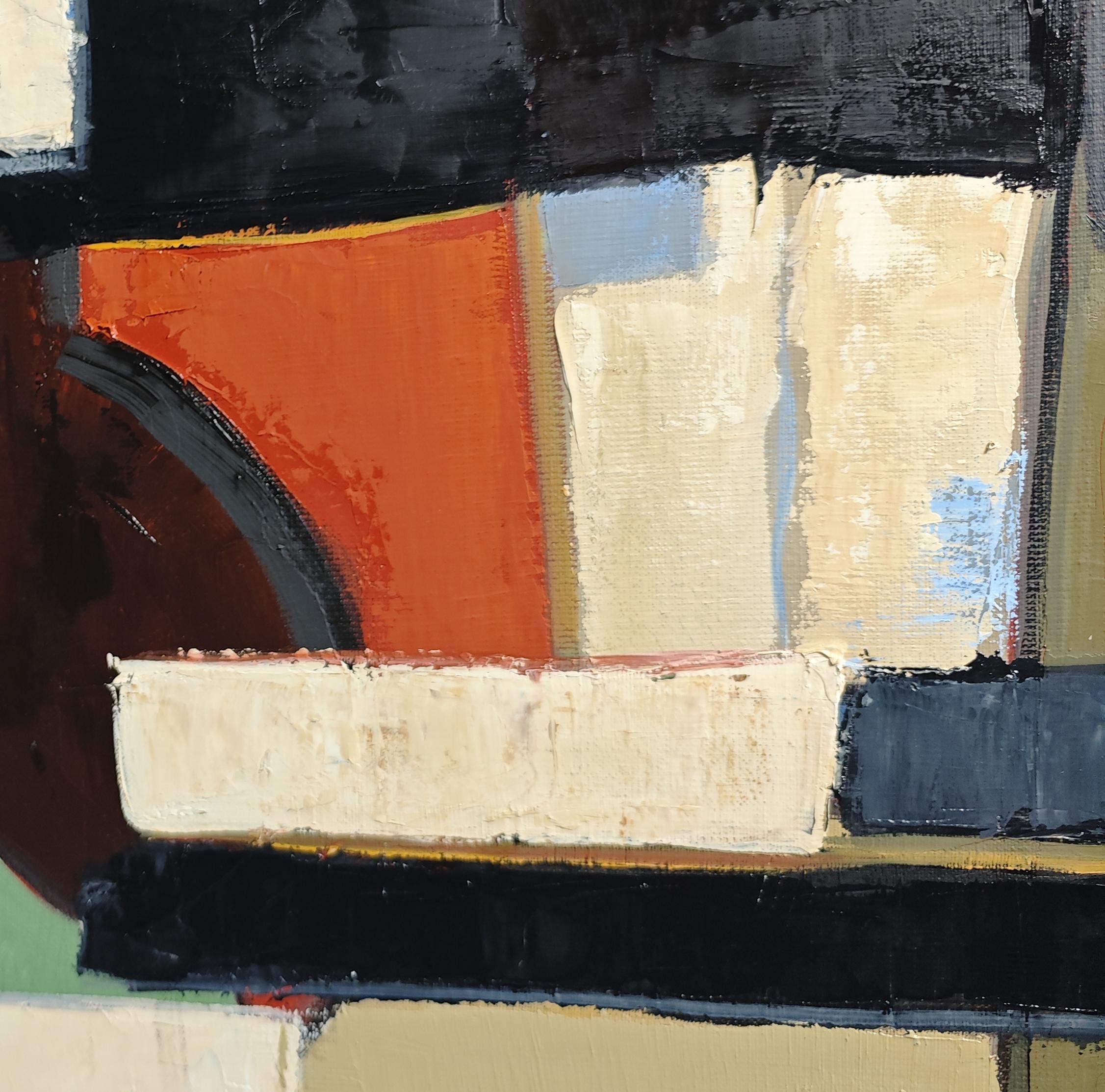Resonance des contrastes- Textured Oil Painting, Geometric, Abstract composition For Sale 3