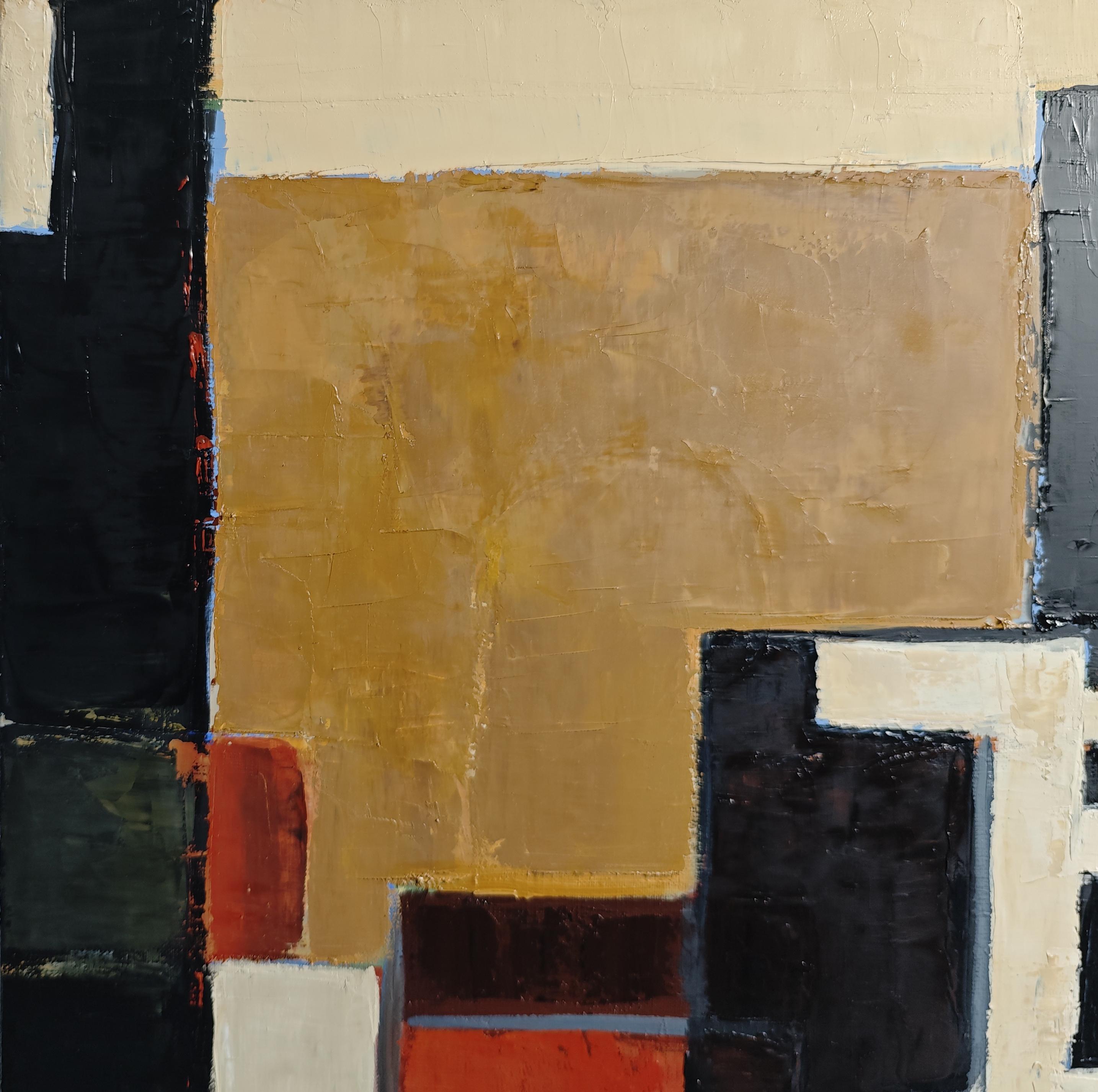 Resonance des contrastes- Textured Oil Painting, Geometric, Abstract composition For Sale 4