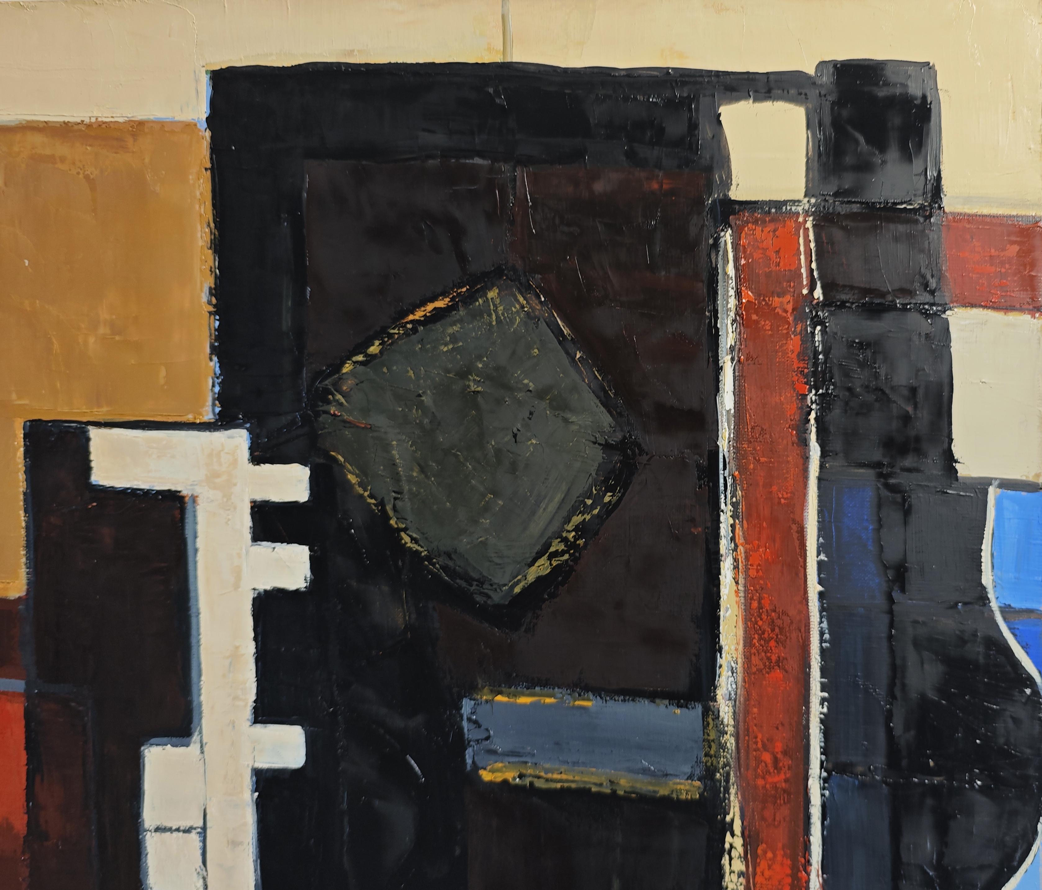 Resonance des contrastes- Textured Oil Painting, Geometric, Abstract composition For Sale 5