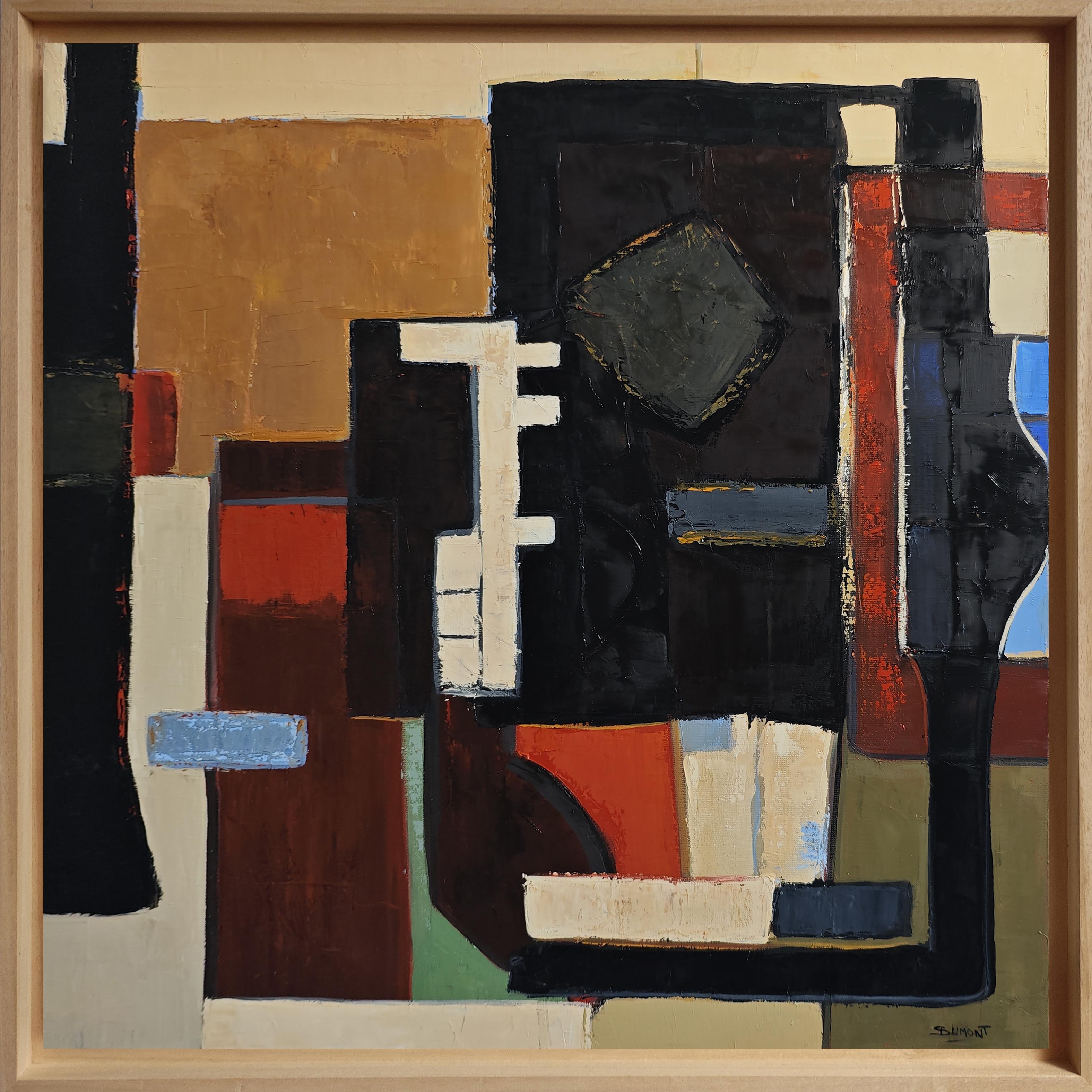 SOPHIE DUMONT Abstract Painting - Resonance des contrastes- Textured Oil Painting, Geometric, Abstract composition