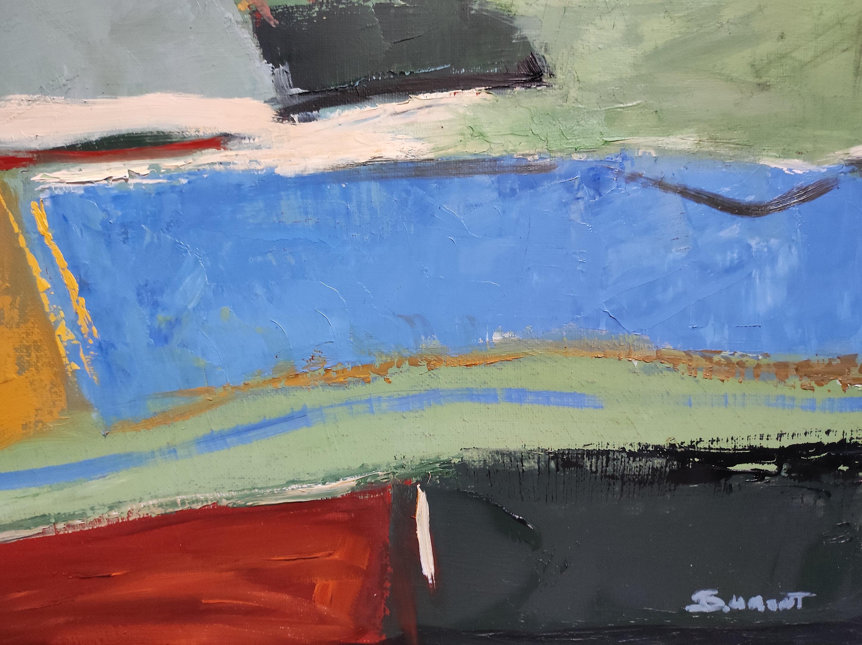 Rhapsodie colorée, paysage, huile sur toile, expressionnisme, multicolore, français en vente 4