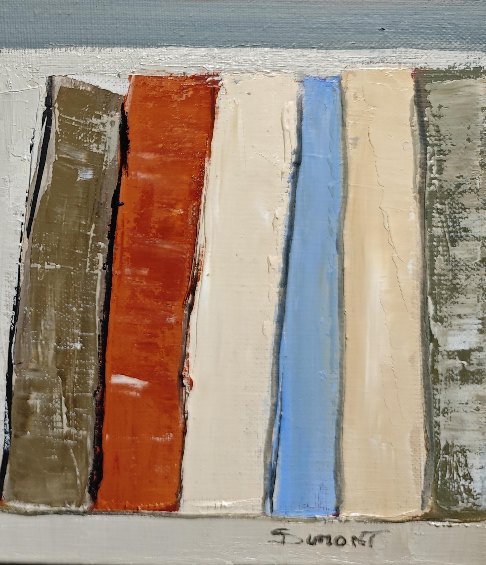 Ritmo de lectura, Biblioteca abstracta, pintura al óleo con textura, artista francés en venta 4