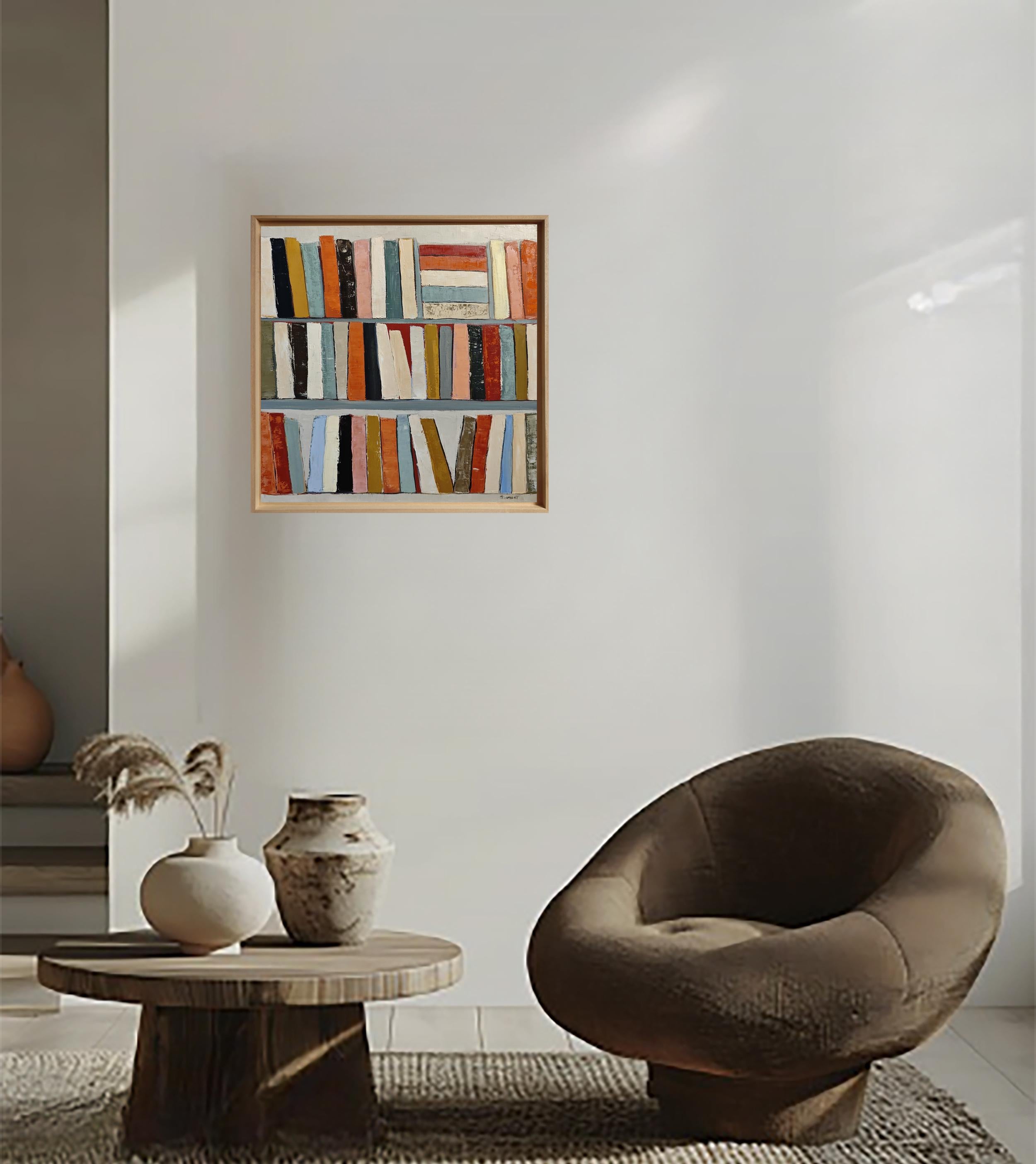 Ritmo de lectura, Biblioteca abstracta, pintura al óleo con textura, artista francés en venta 5