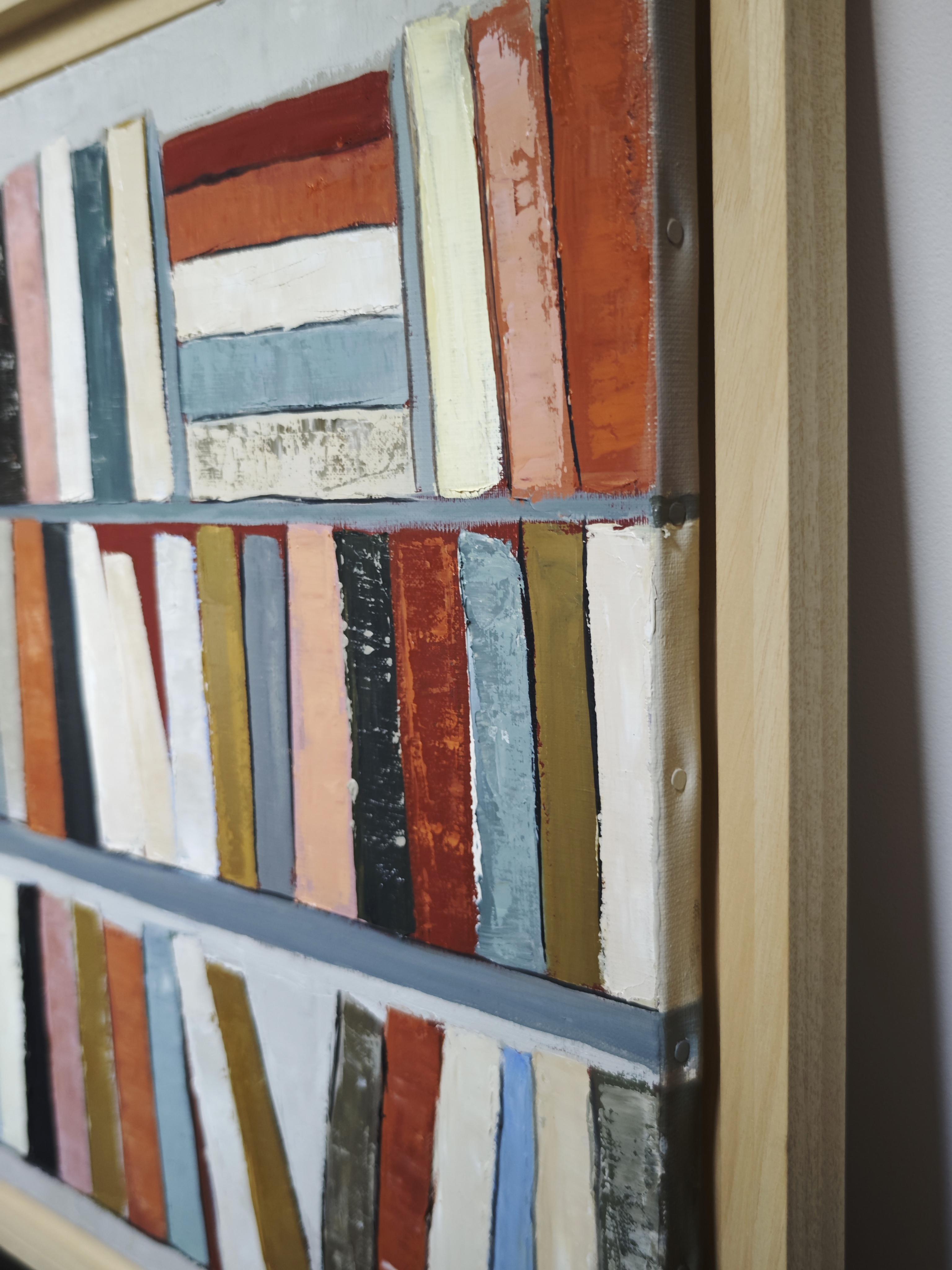 Ritmo de lectura, Biblioteca abstracta, pintura al óleo con textura, artista francés en venta 7